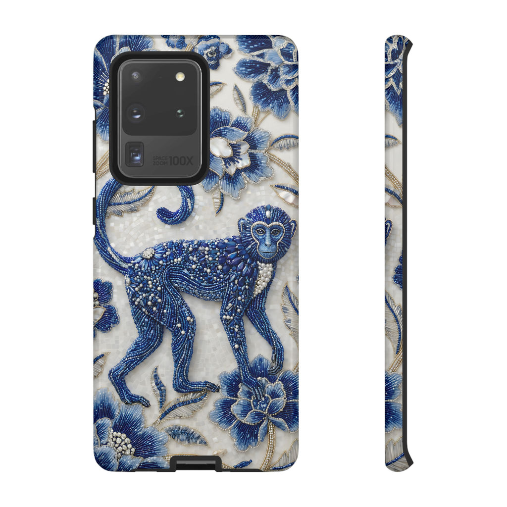 Cover per Samsung Galaxy Scimmia Zodiaco Cinese | Custodia protettiva Arte Porcellana Blu e Bianca | Regalo Anno della Scimmia