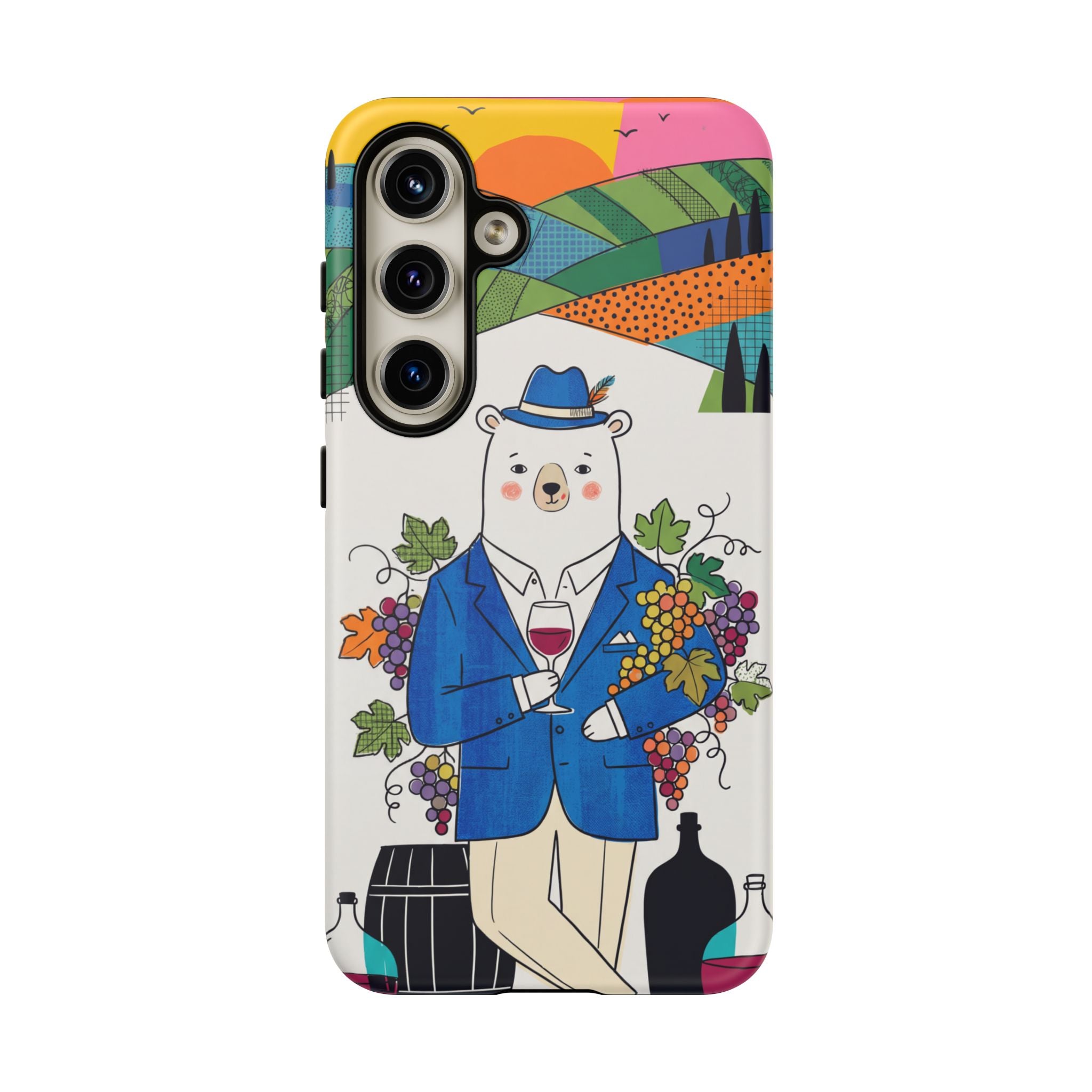 Dapper Polar Bear Wine Lover Illustrated Protective Samsung Galaxy Phone Case