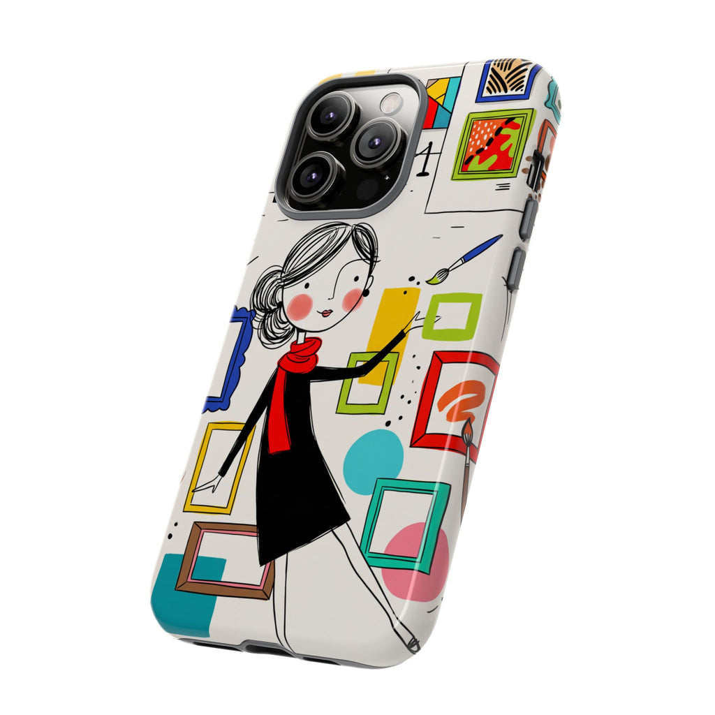 Cover per iPhone con illustrazione di galleria d'arte | Design con donna e cornici carine