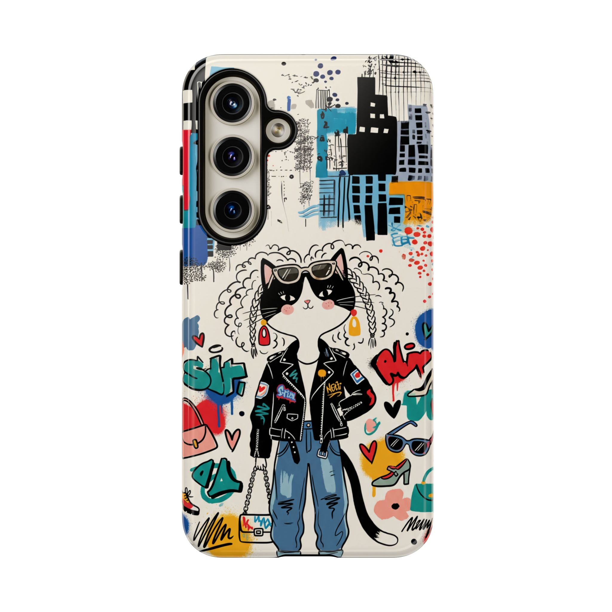 Punk City Cat Graffiti Design Samsung Galaxy Phone Case