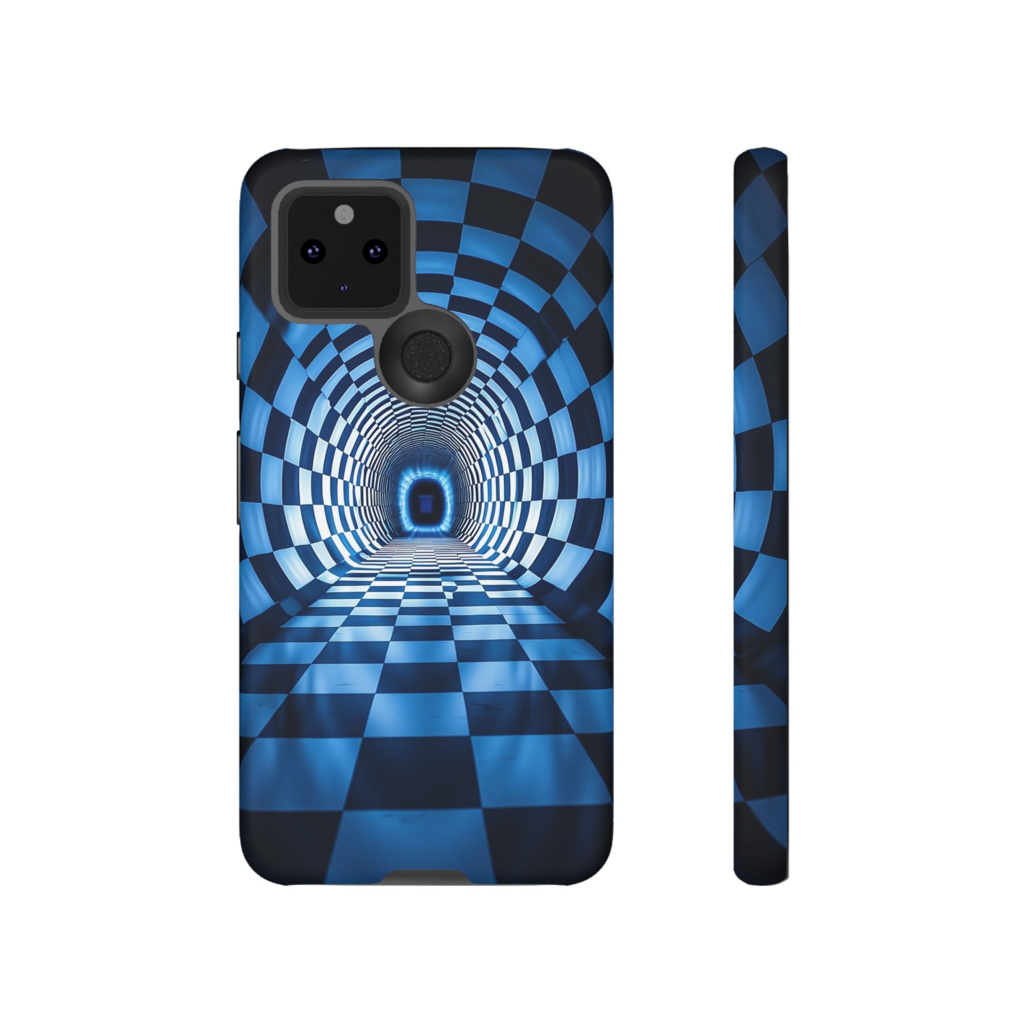Blue Checkered Tunnel Google Pixel Case — 3D Optical Illusion Tough Case