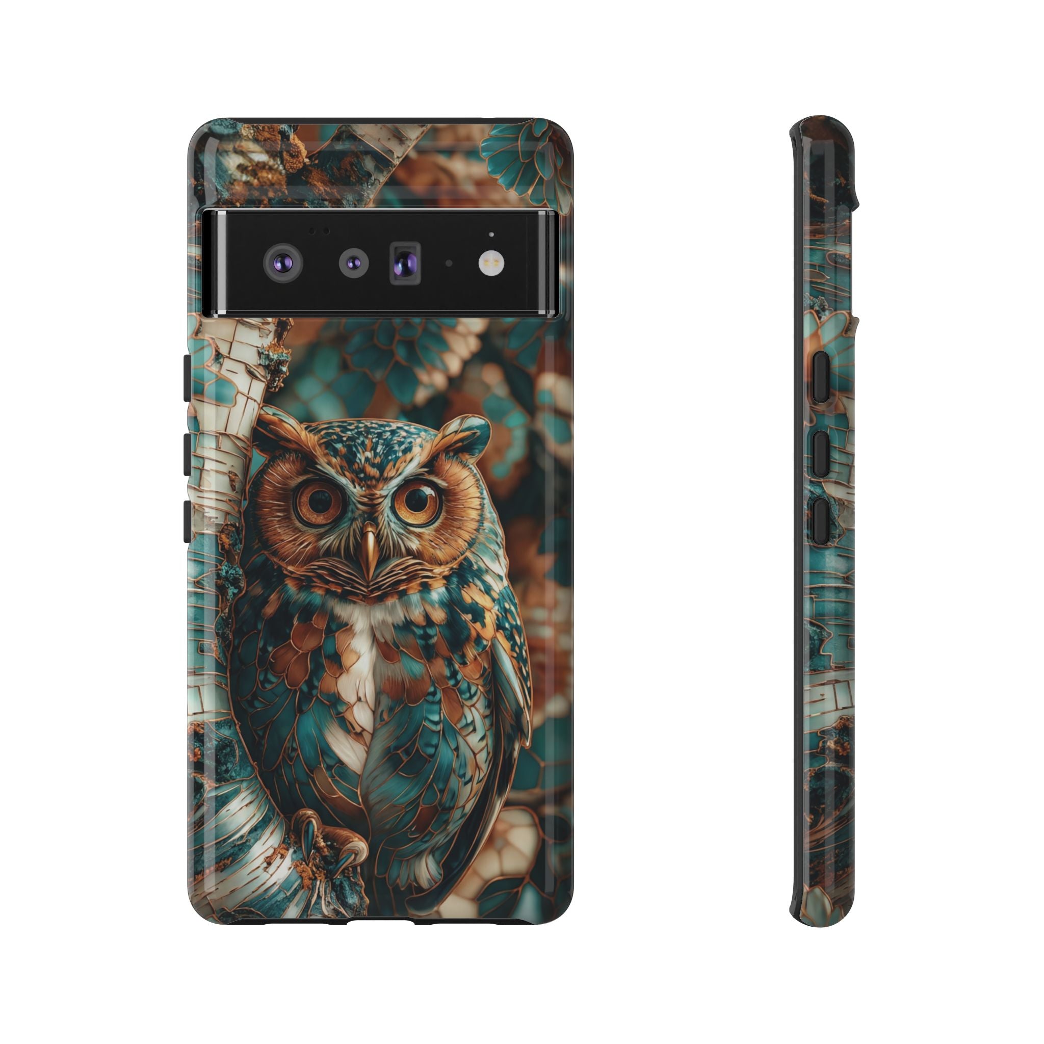 Owl Forest Tough Google Pixel Case | Teal & Brown Rustic Wildlife Protective Cover