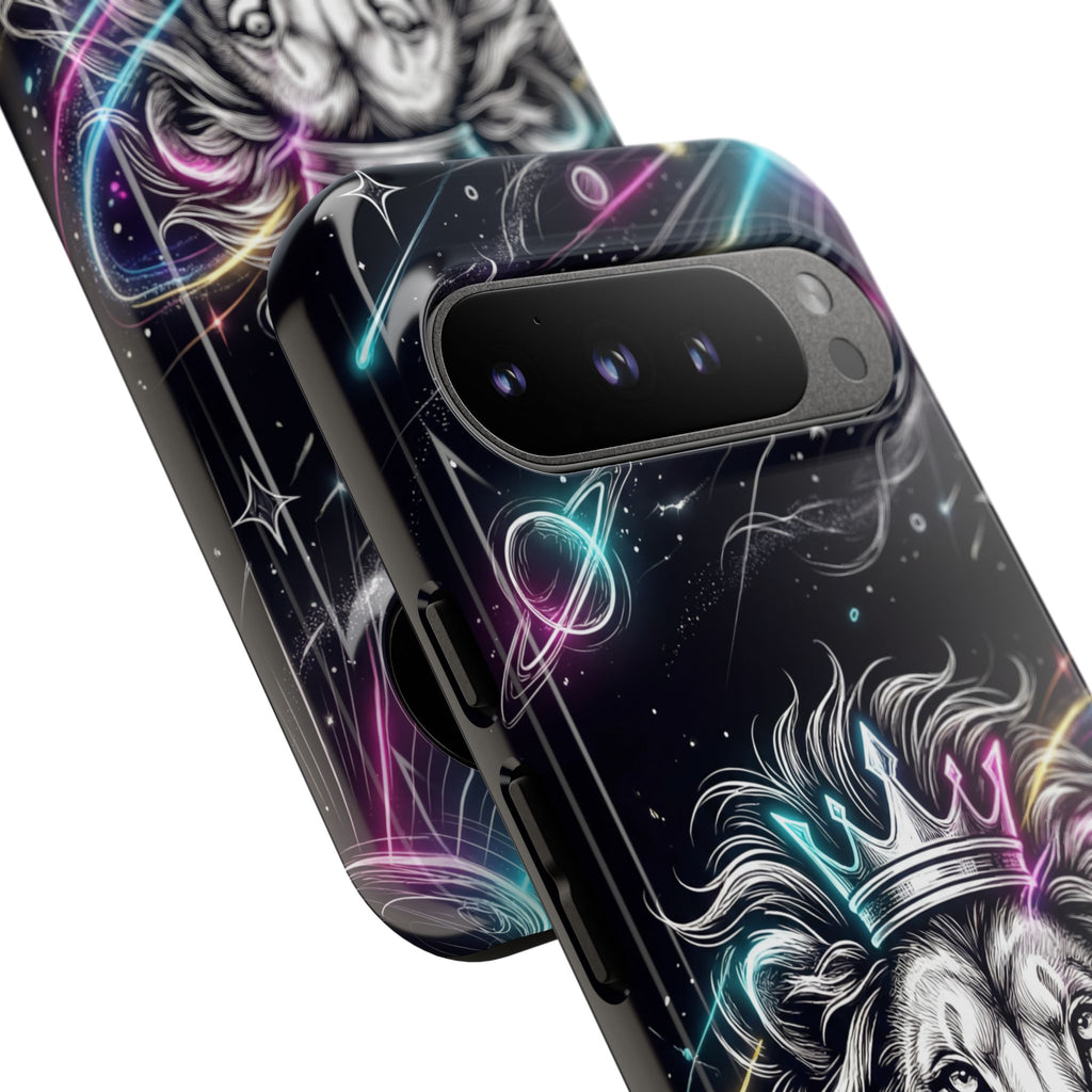 Galaxy Lion Google Pixel Phone Case | Neon Crowned Lion Protective Case