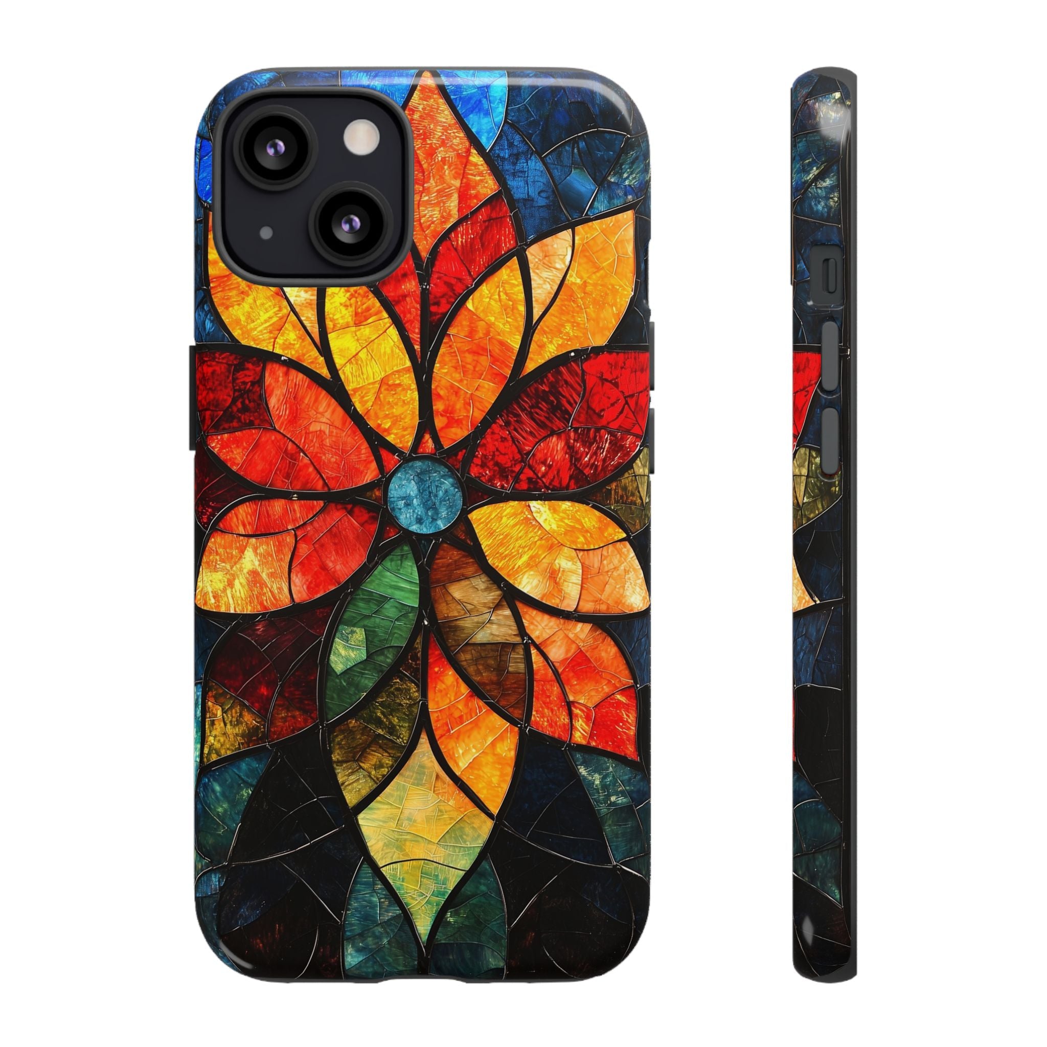 Stained Glass Flower iPhone Case — Colorful Mosaic Protective Cover