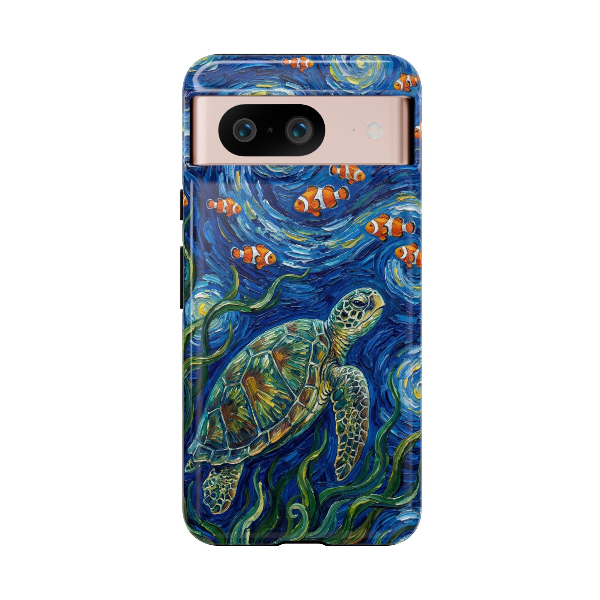 Sea Turtle & Clownfish Tough Google Pixel Case | Van Gogh Style Ocean Art