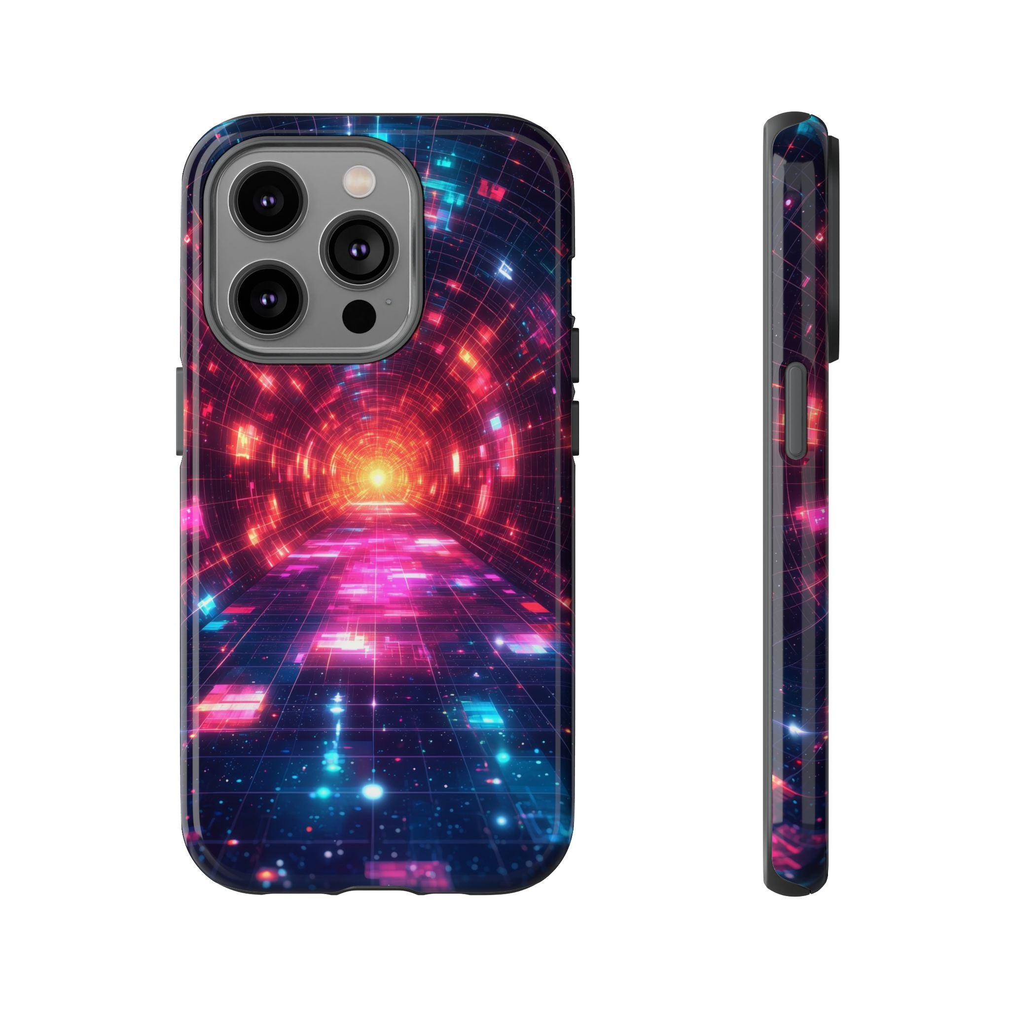 Neon Tunnel Tough iPhone Case — Retro Futuristic Galaxy Design