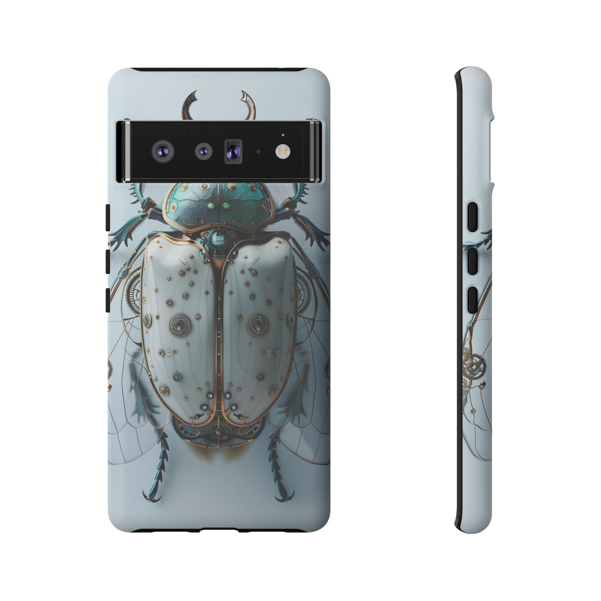 Steampunk White Beetle Protective Tough Google Pixel Case