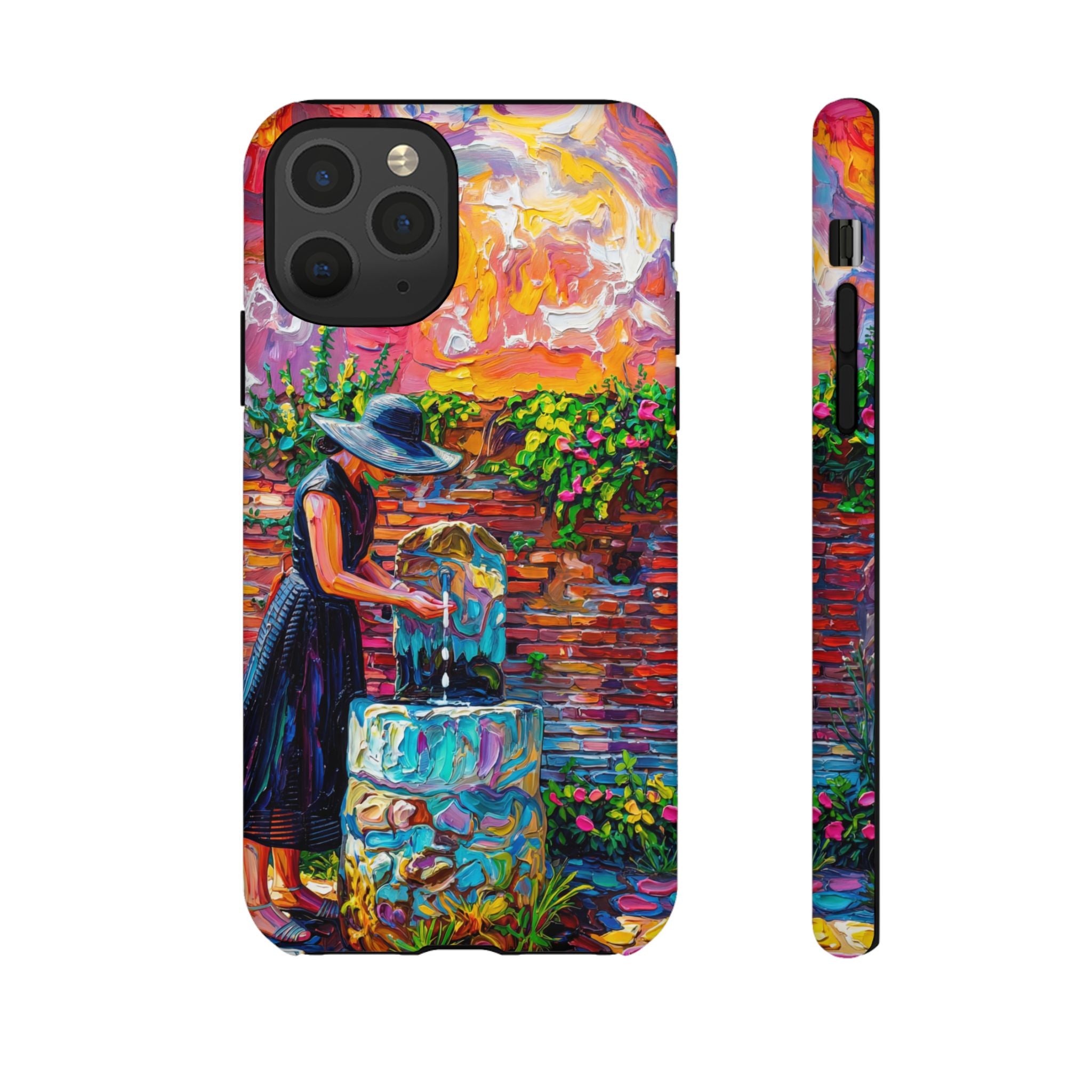 Artistic Garden iPhone Case | Woman at Fountain Colourful Painterly Design