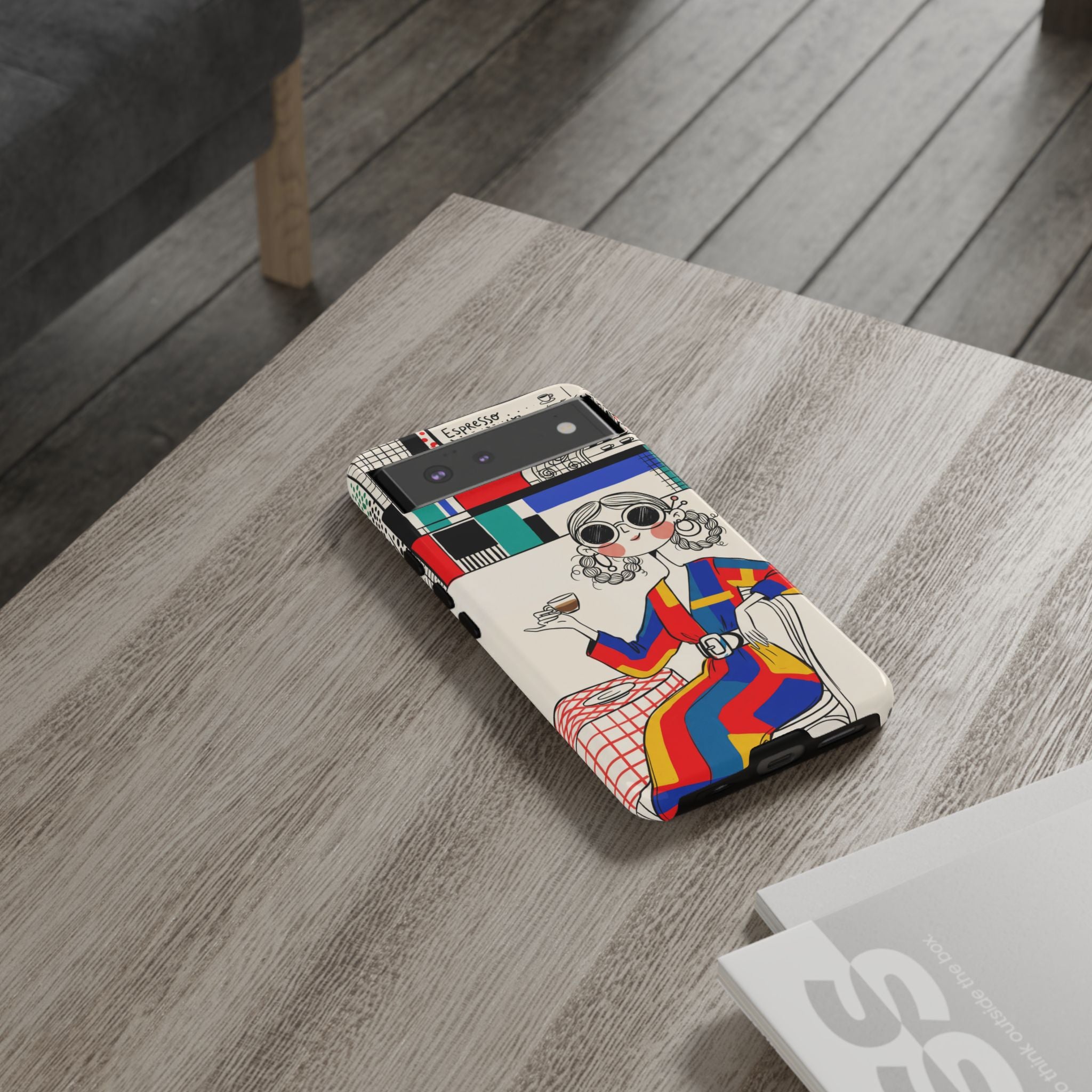 Retro Cafe Google Pixel Phone Case | Colourful Chic Woman Illustration