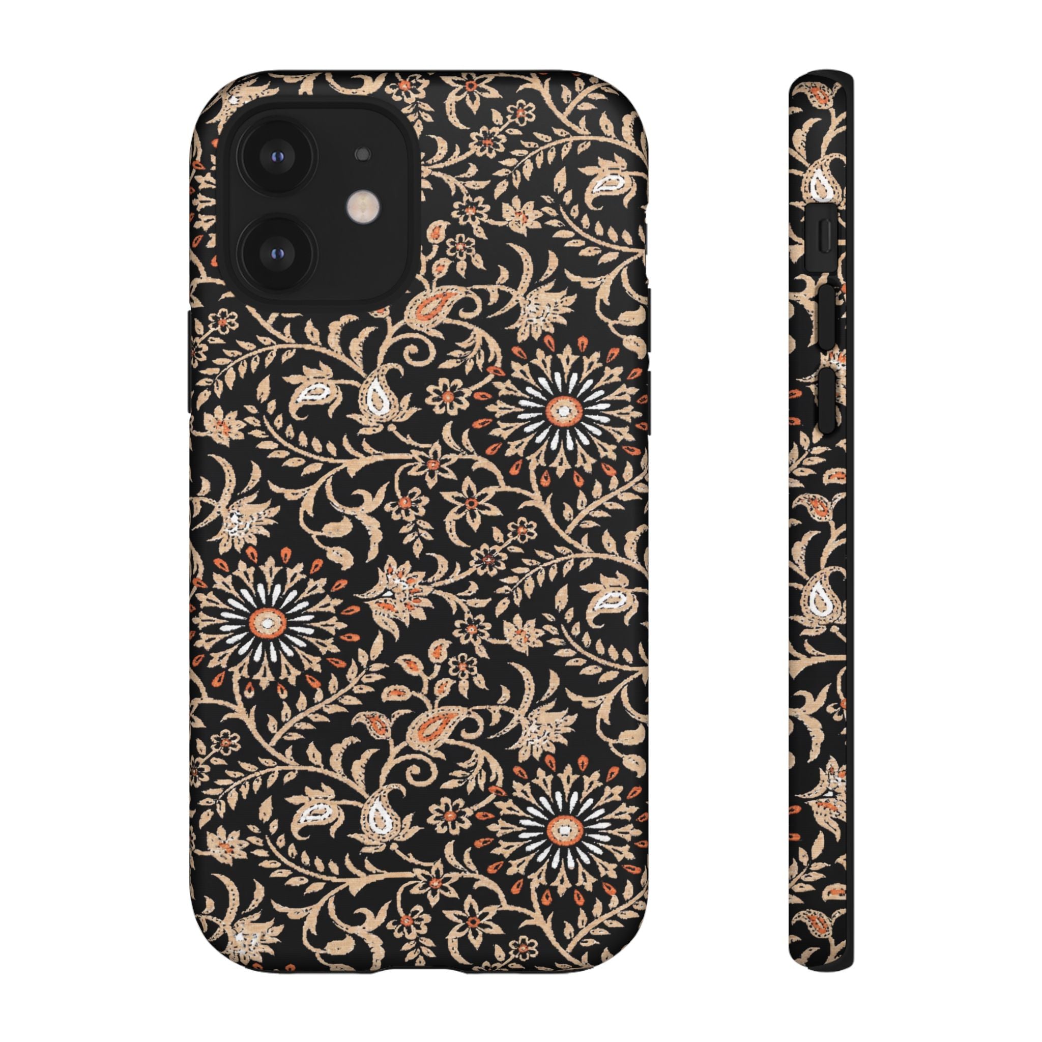 Batik Floral Black Ornate Daisies Tough iPhone Case
