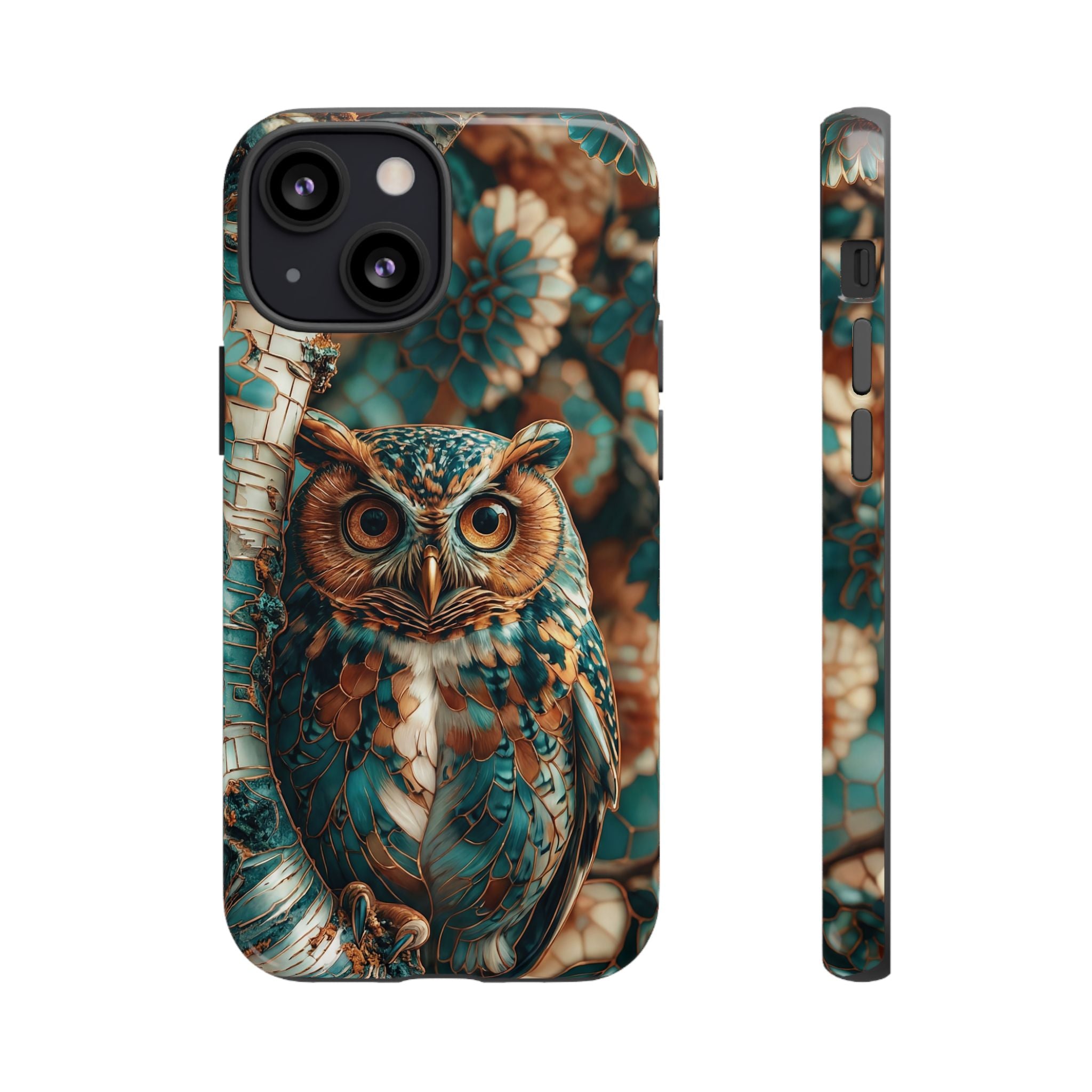 Owl Forest Tough iPhone Case | Teal & Brown Rustic Wildlife Protective Cover