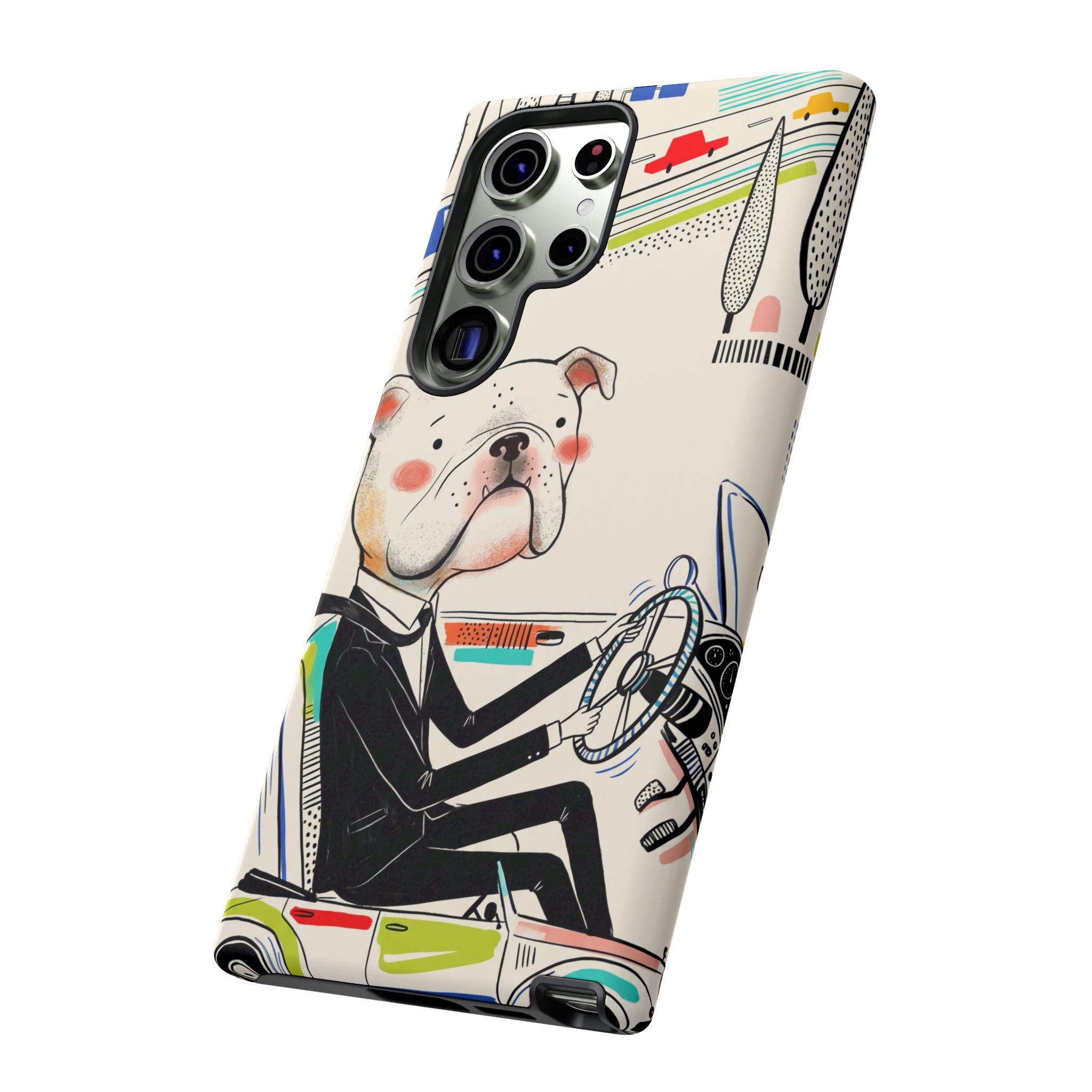 Bulldog Driver Samsung Galaxy Phone Case | Cute Retro Dog Illustration