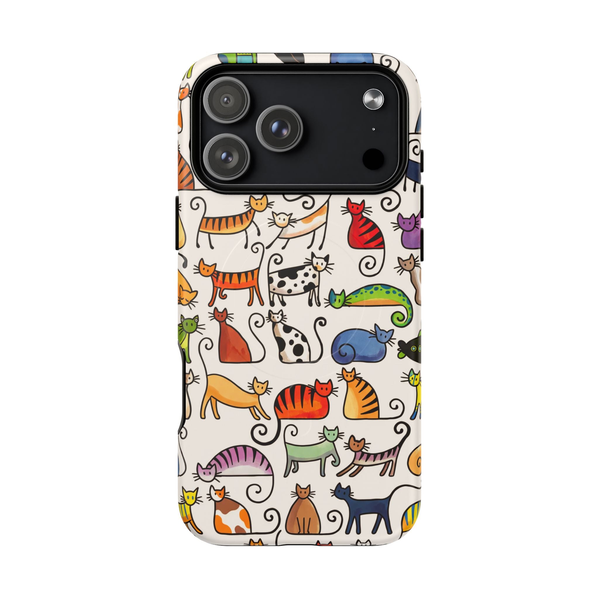 Custodia MagSafe resistente per iPhone con motivo a gatto | Gatti colorati dei cartoni animati