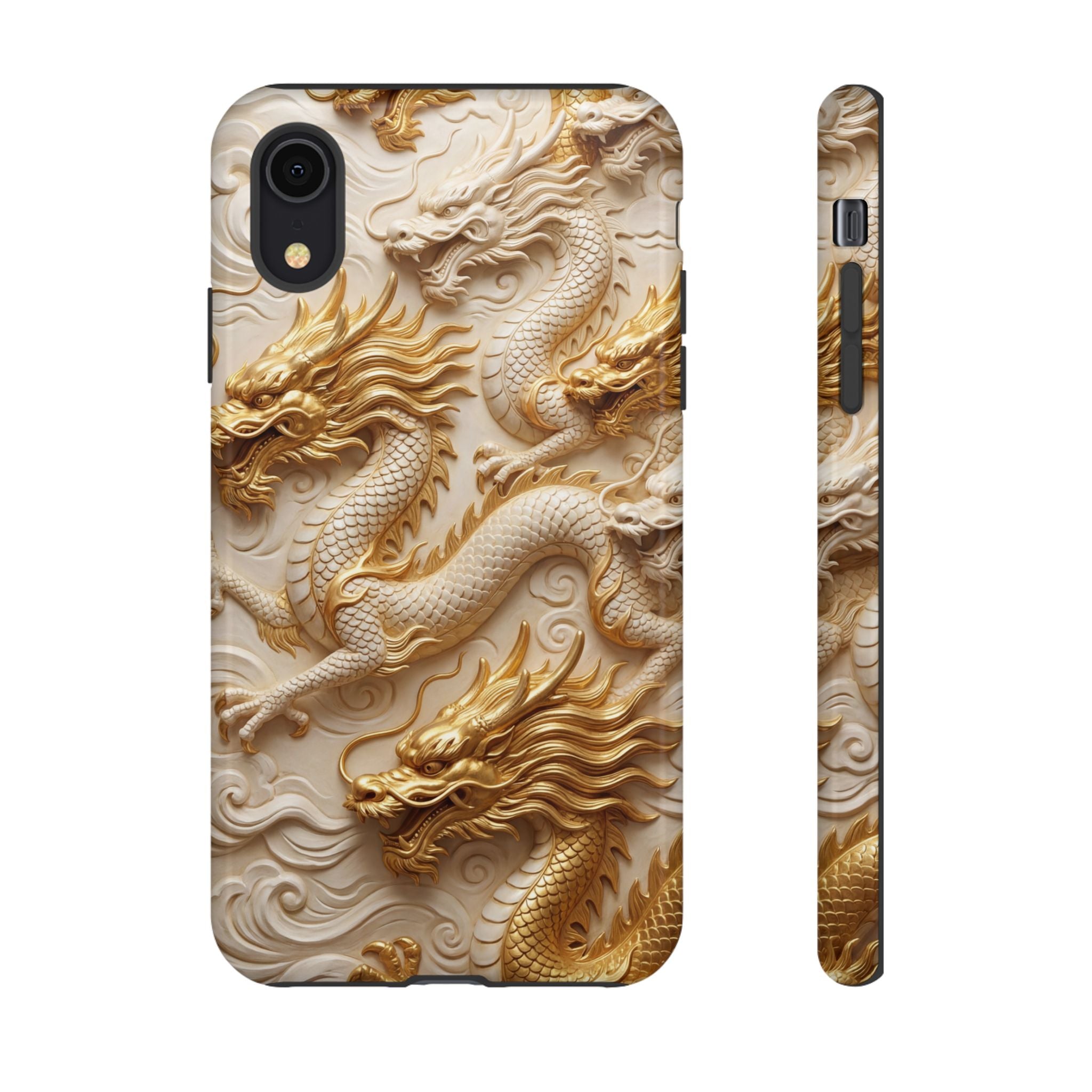 Dragon Relief iPhone Case — Gold Carved Dragon Protective Cover