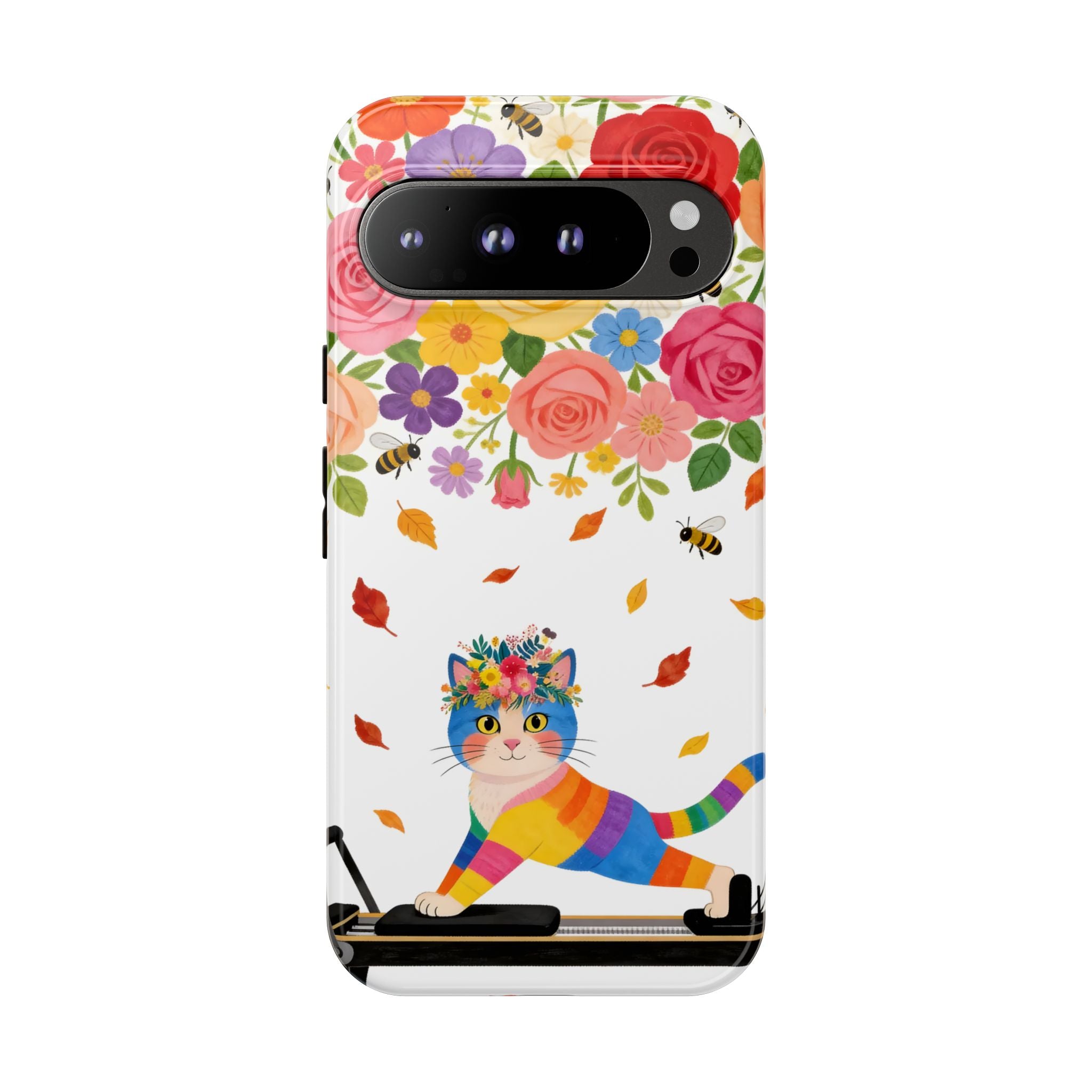 Floral Rainbow Cat Tough Google Pixel Phone Case — Colorful Pilates Cat Design