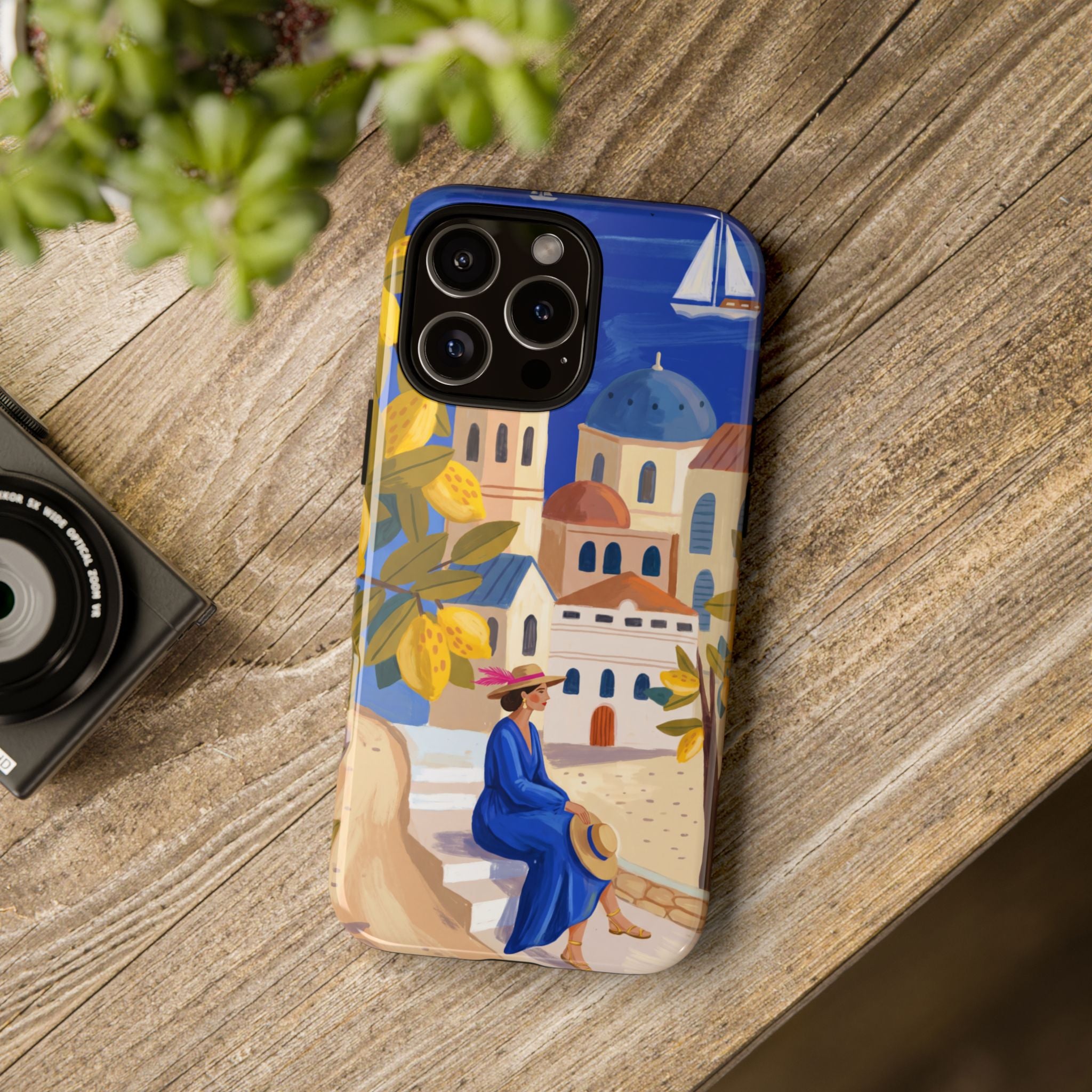 Mediterranean Village iPhone Case | Scenic Sailboat & Lemon Grove Design