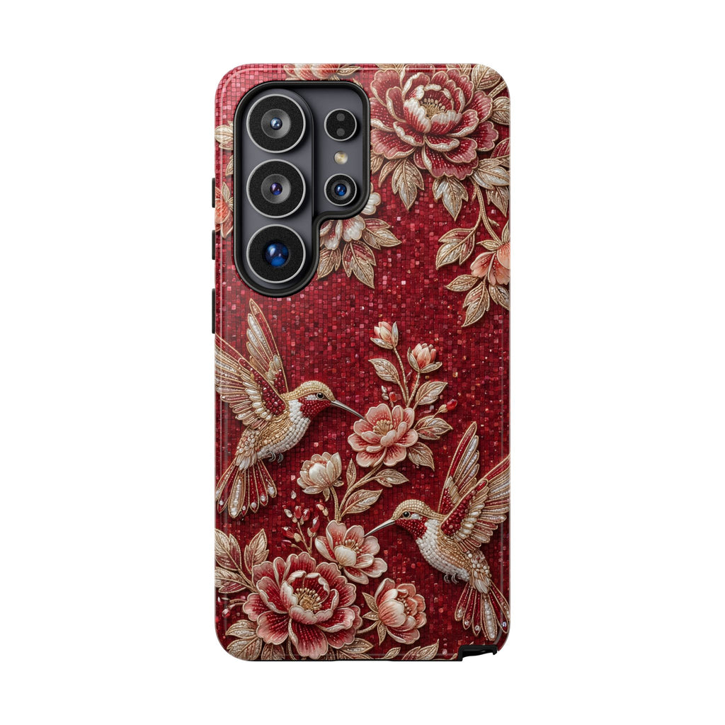 Cover Rigida Colibrì Floreale | Custodia Vintage Rossa per Samsung Galaxy
