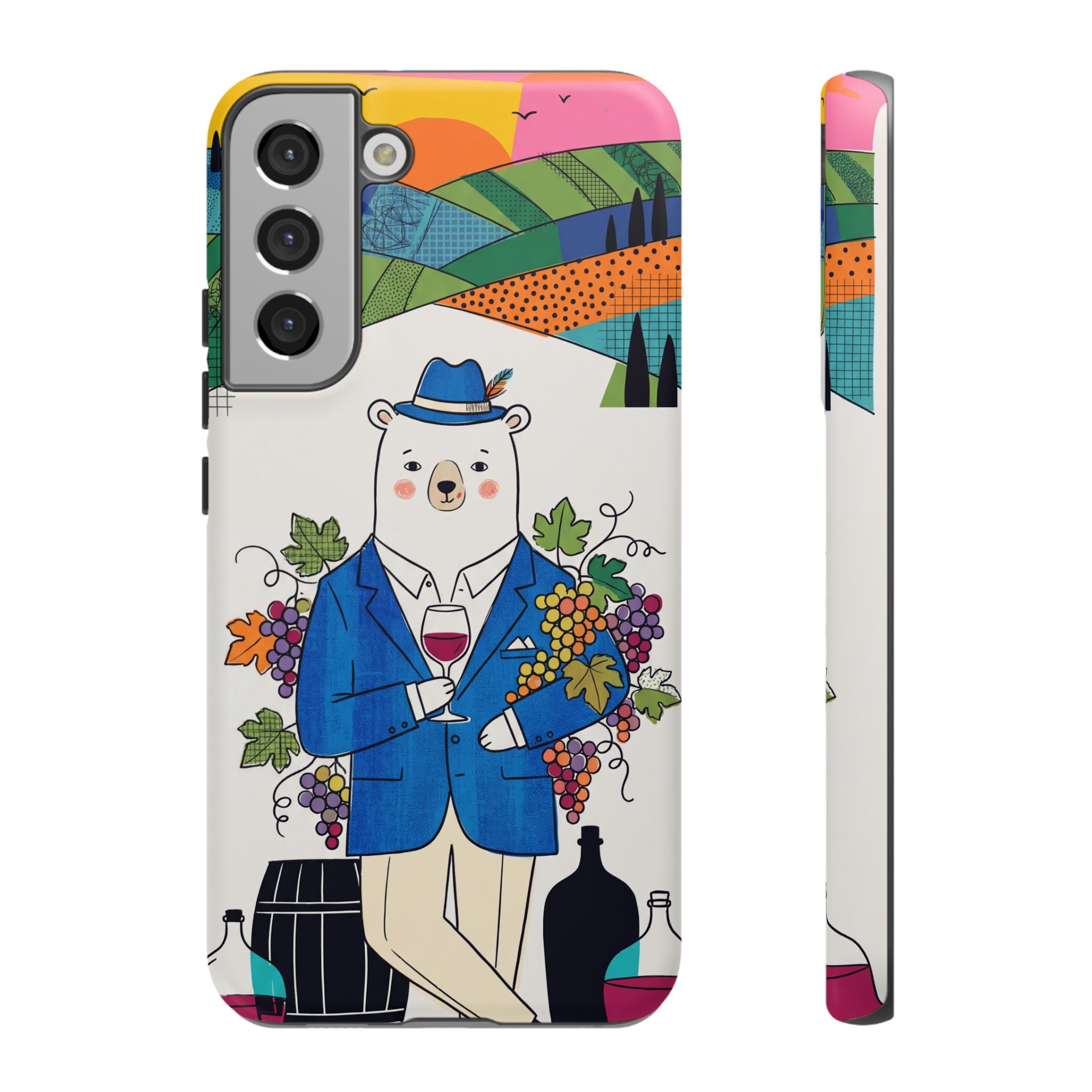 Dapper Polar Bear Wine Lover Illustrated Protective Samsung Galaxy Phone Case