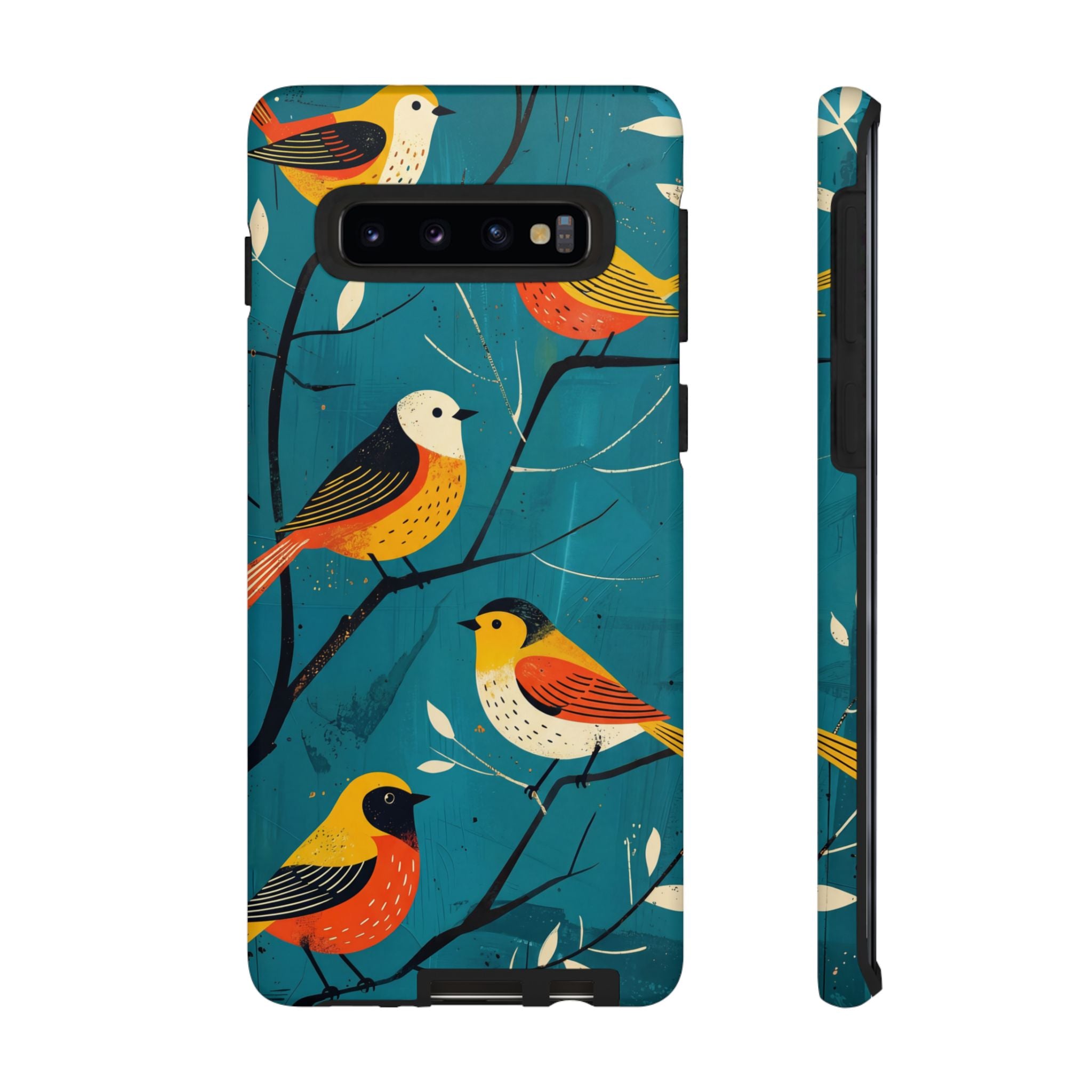 Bird Pattern Tough Samsung Galaxy Phone Case | Colourful Songbirds on Teal Background
