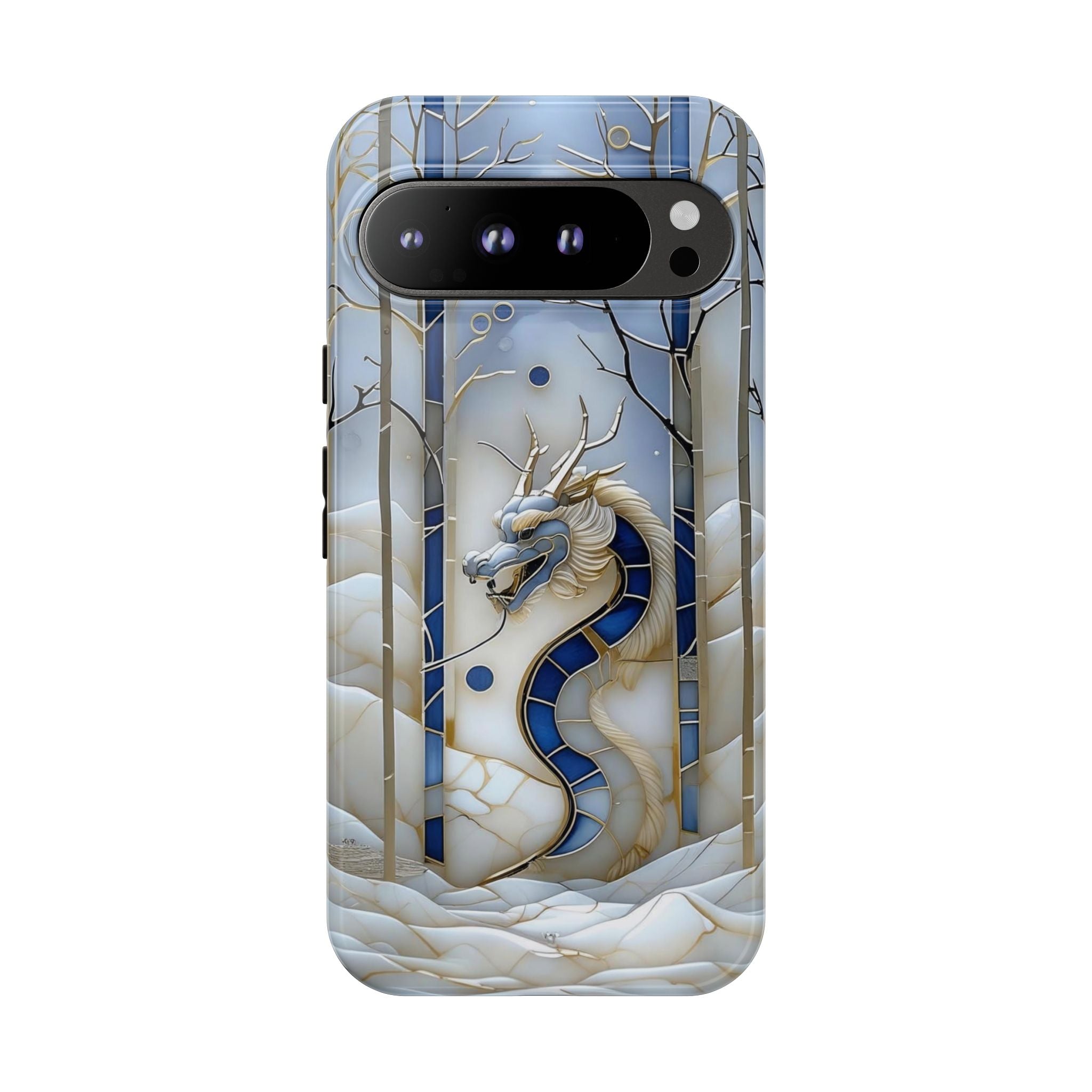 Dragon Stained Glass Google Pixel Case — Blue Winter Forest Protective Cover