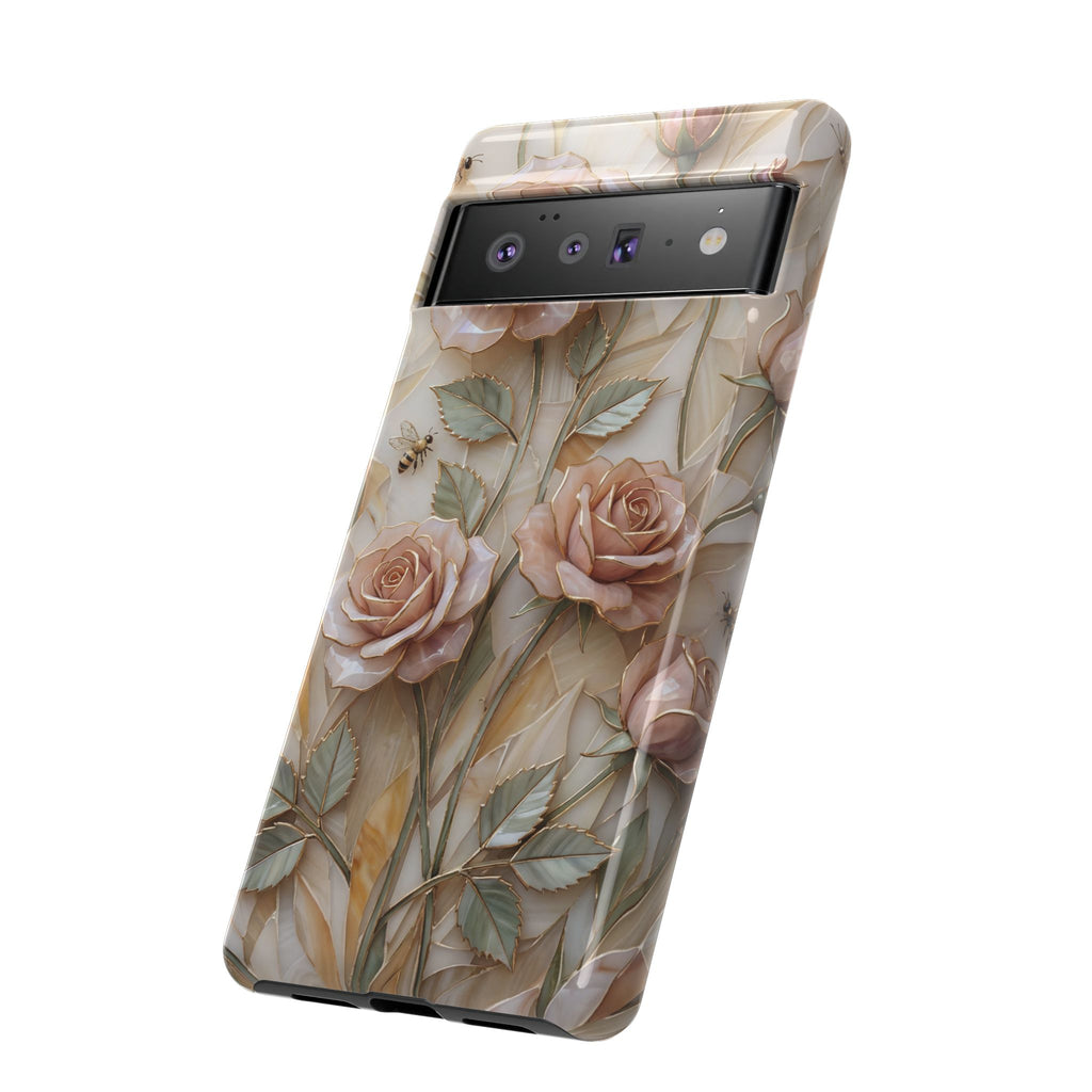 Custodia protettiva resistente per Google Pixel con motivo floreale rosa antico