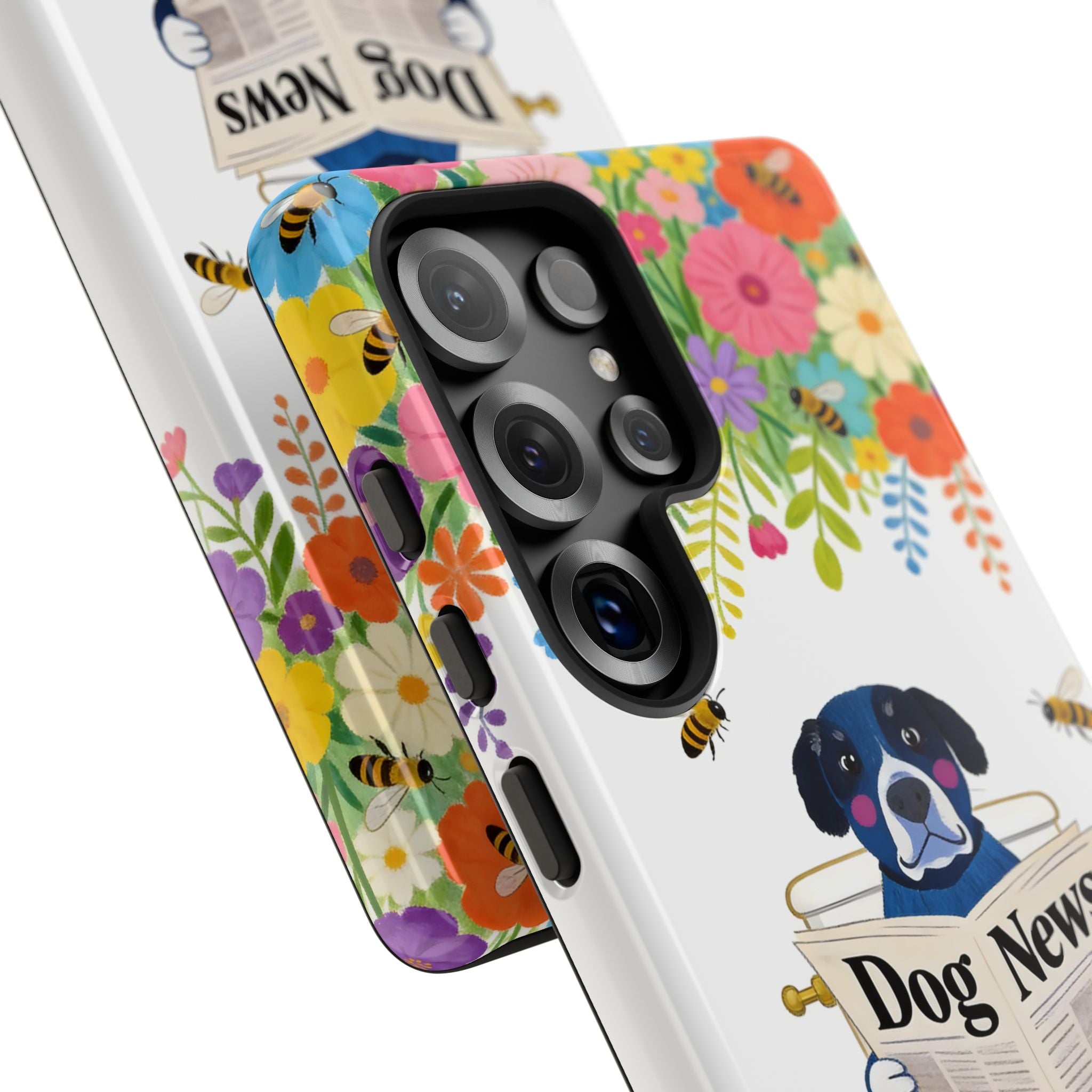Dog News Floral Samsung Galaxy Phone Case | Cute Dog on Toilet Pattern, Spring Floral