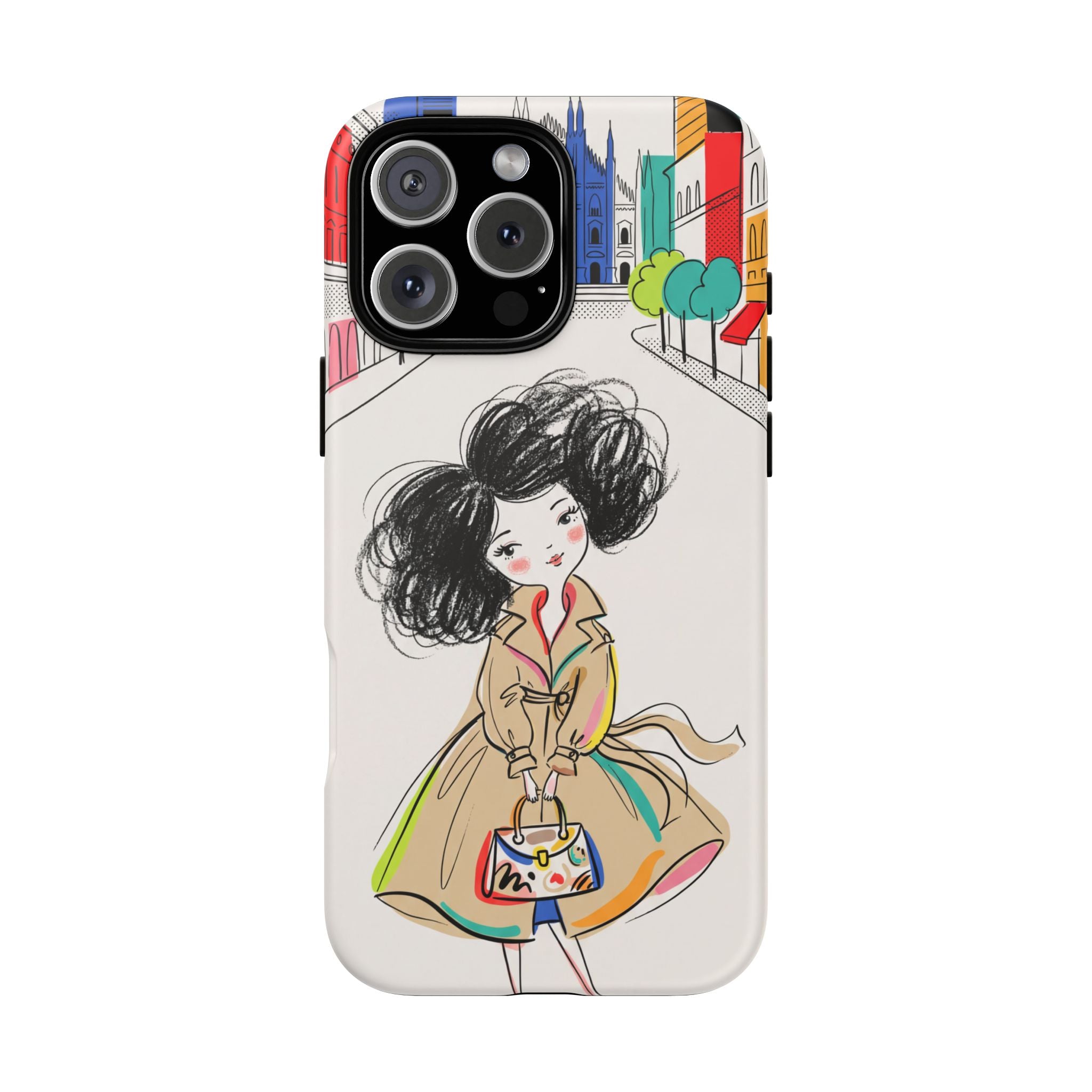 Illustrated Trench Coat Fashion Chic City Girl iPhone Case