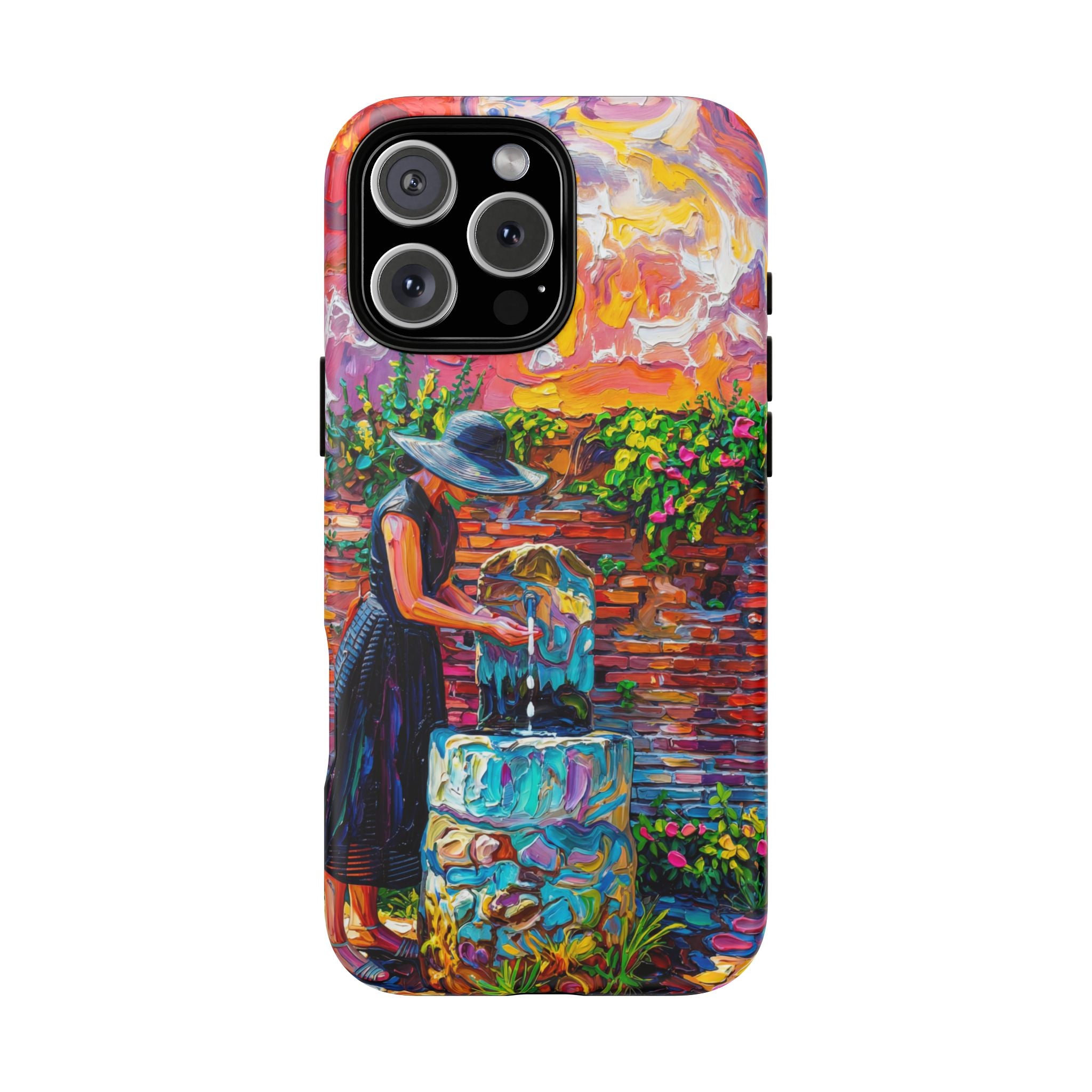 Artistic Garden iPhone Case | Woman at Fountain Tough MagSafe Case