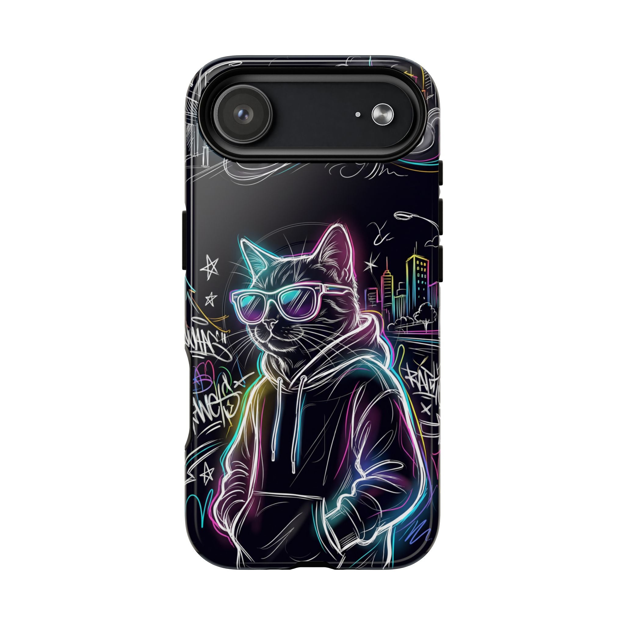 Cool Hoodie Neon Street Cat MagSafe iPhone Case