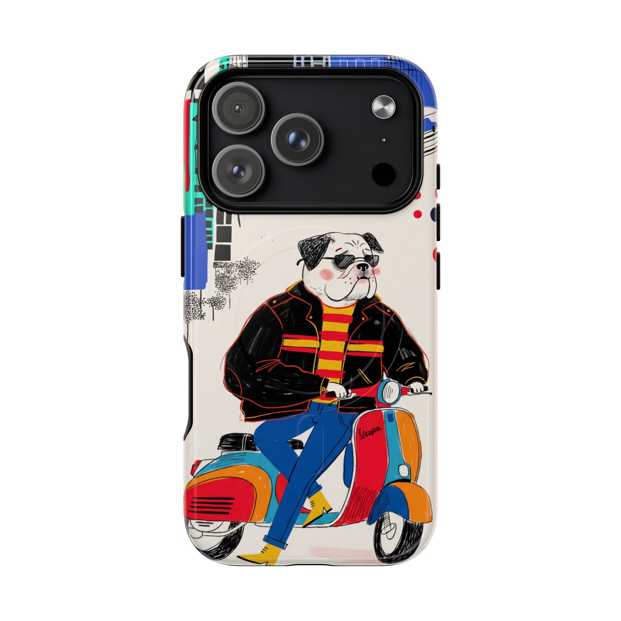 Bulldog Vespa MagSafe iPhone Case | Retro Scooter Dog Protective Cover