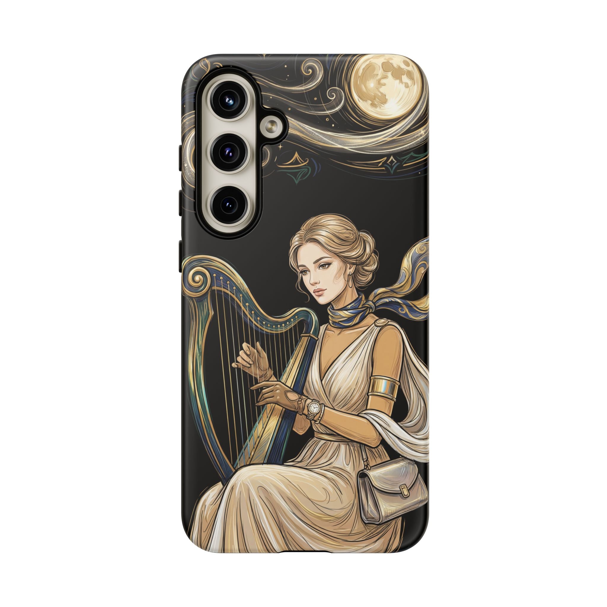 Moonlit Harp Samsung Galaxy Phone Case | Vintage Goddess Musician Art