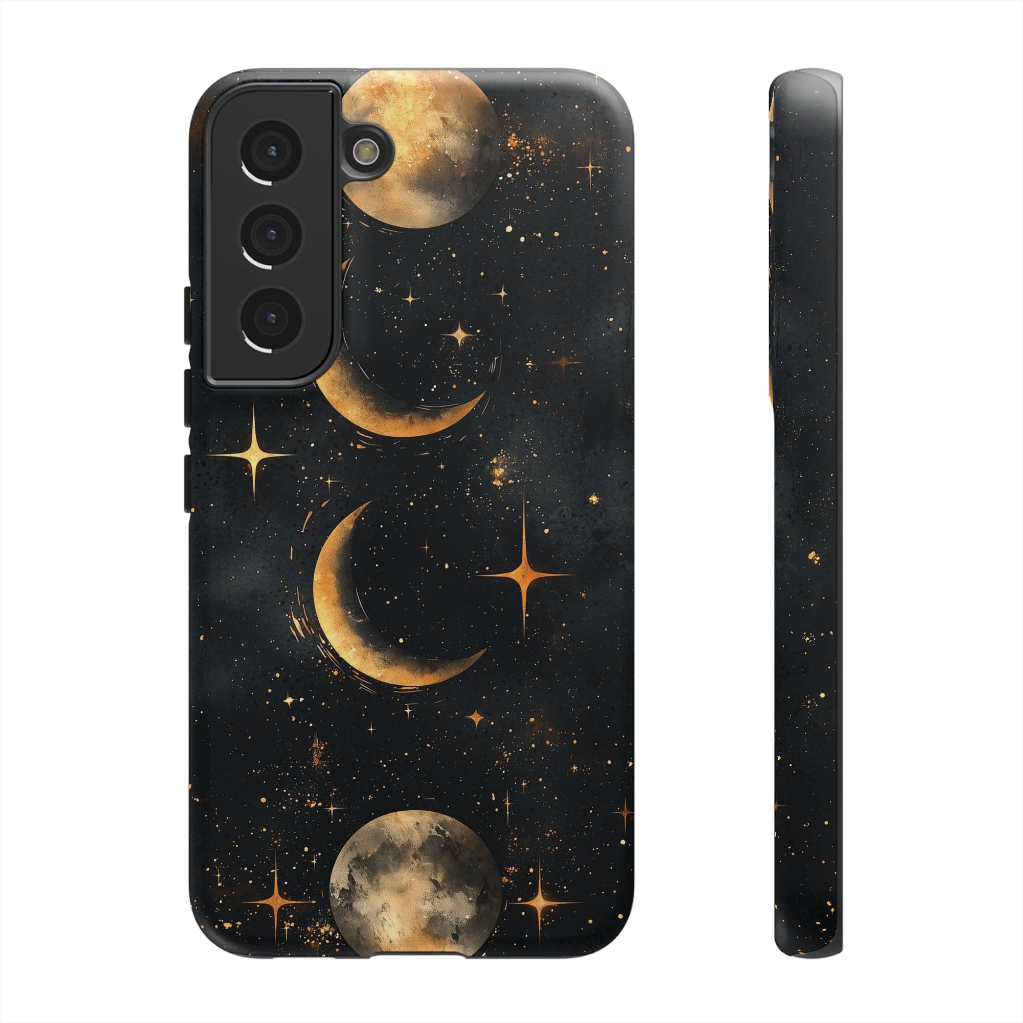 Celestial Moon Phases Tough Samsung Galaxy Case | Gold Crescent & Full Moon Galaxy Design