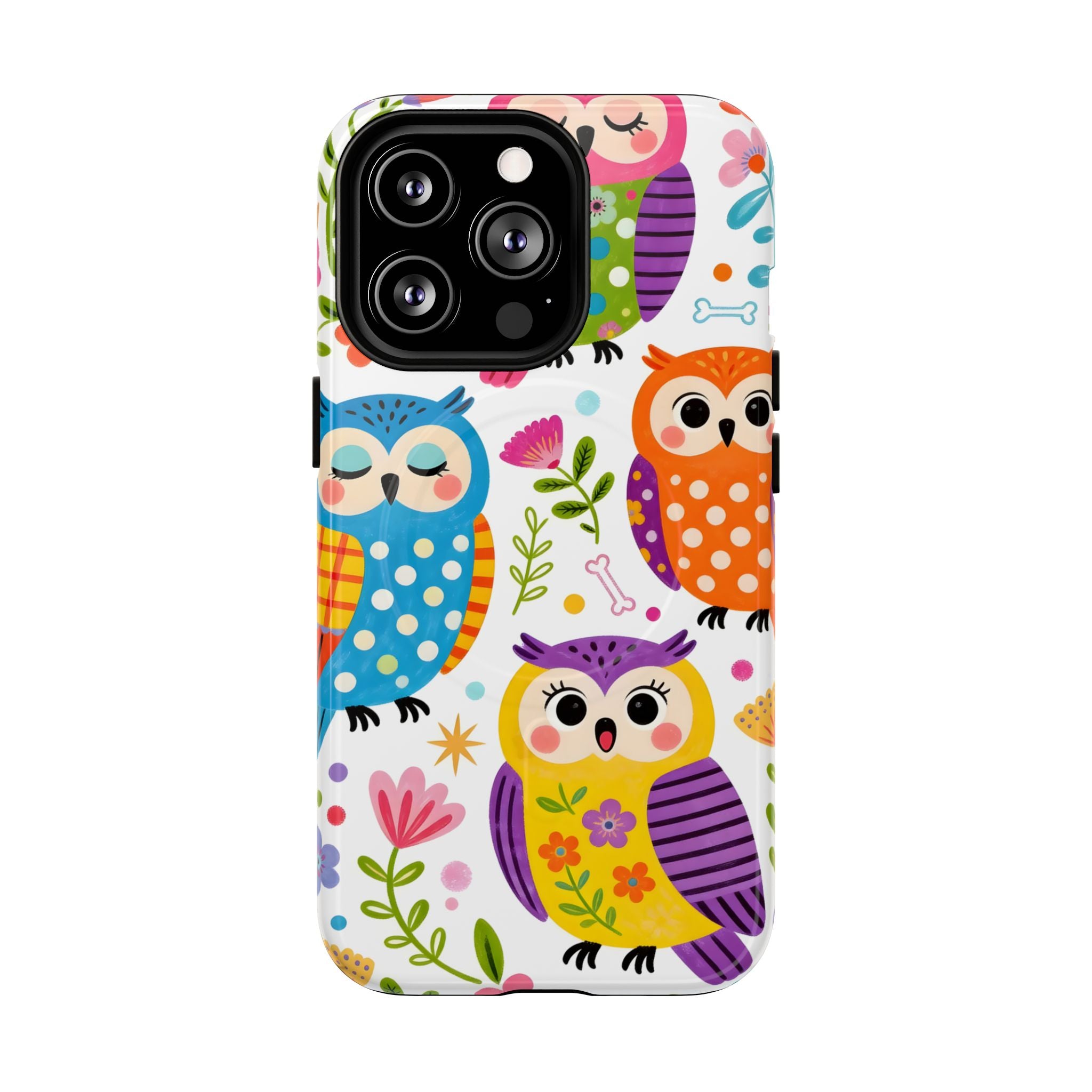 Cute Colorful Owls MagSafe iPhone Case | Cute Owl Pattern Tough Case