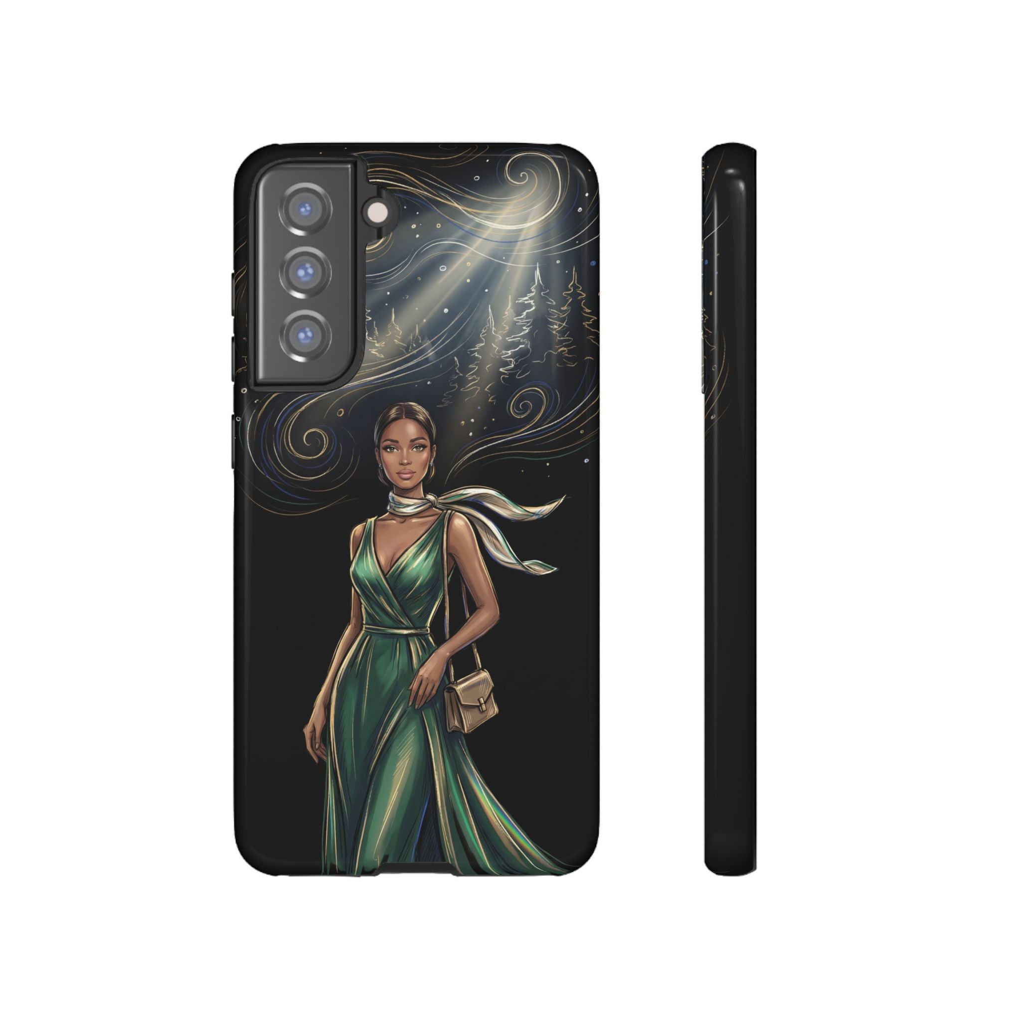 Elegant Woman in Green Dress Art Protective Tough Samsung Galaxy Phone Case
