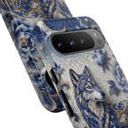 Blue Floral Wolf Tough Google Pixel Phone Case | Moonlit Wolf Protective Cover