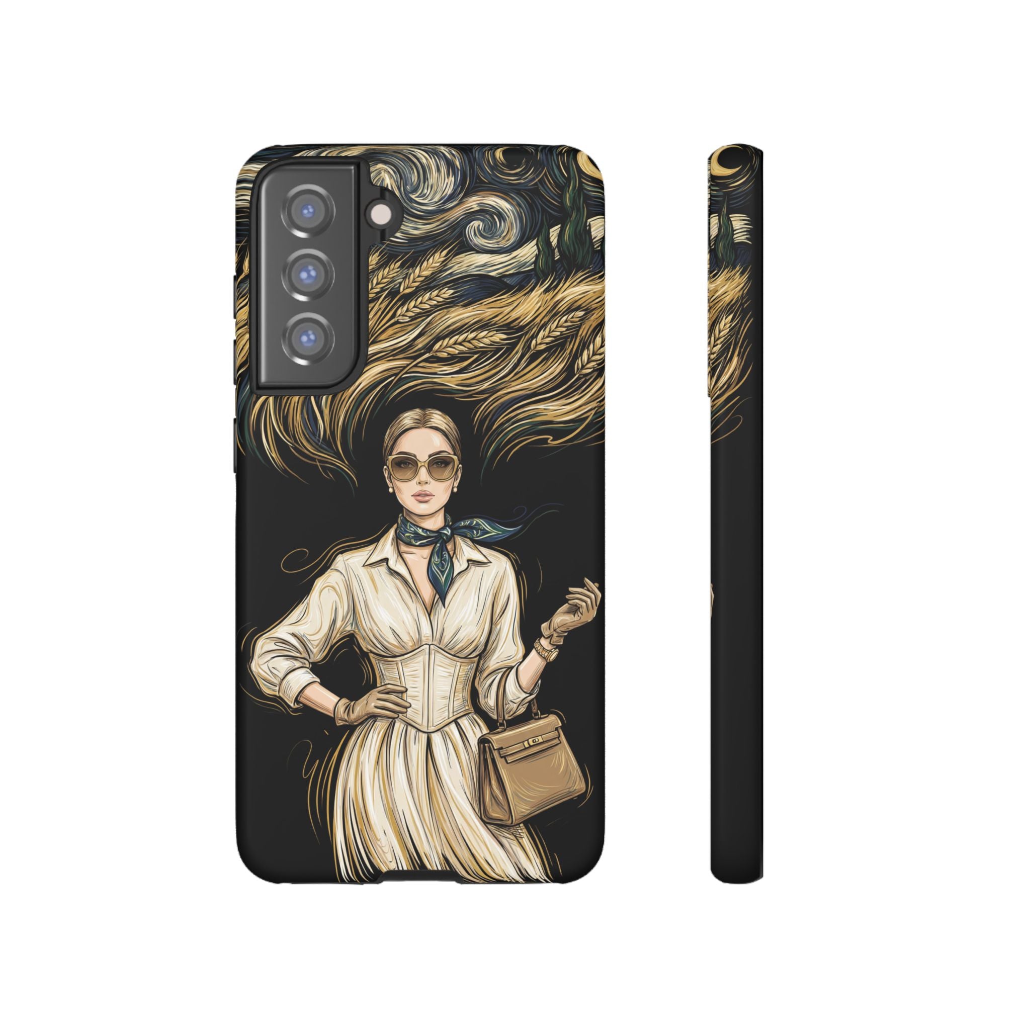 Vintage Elegance Samsung Galaxy Phone Case | Retro Woman with Flowing Golden Hair