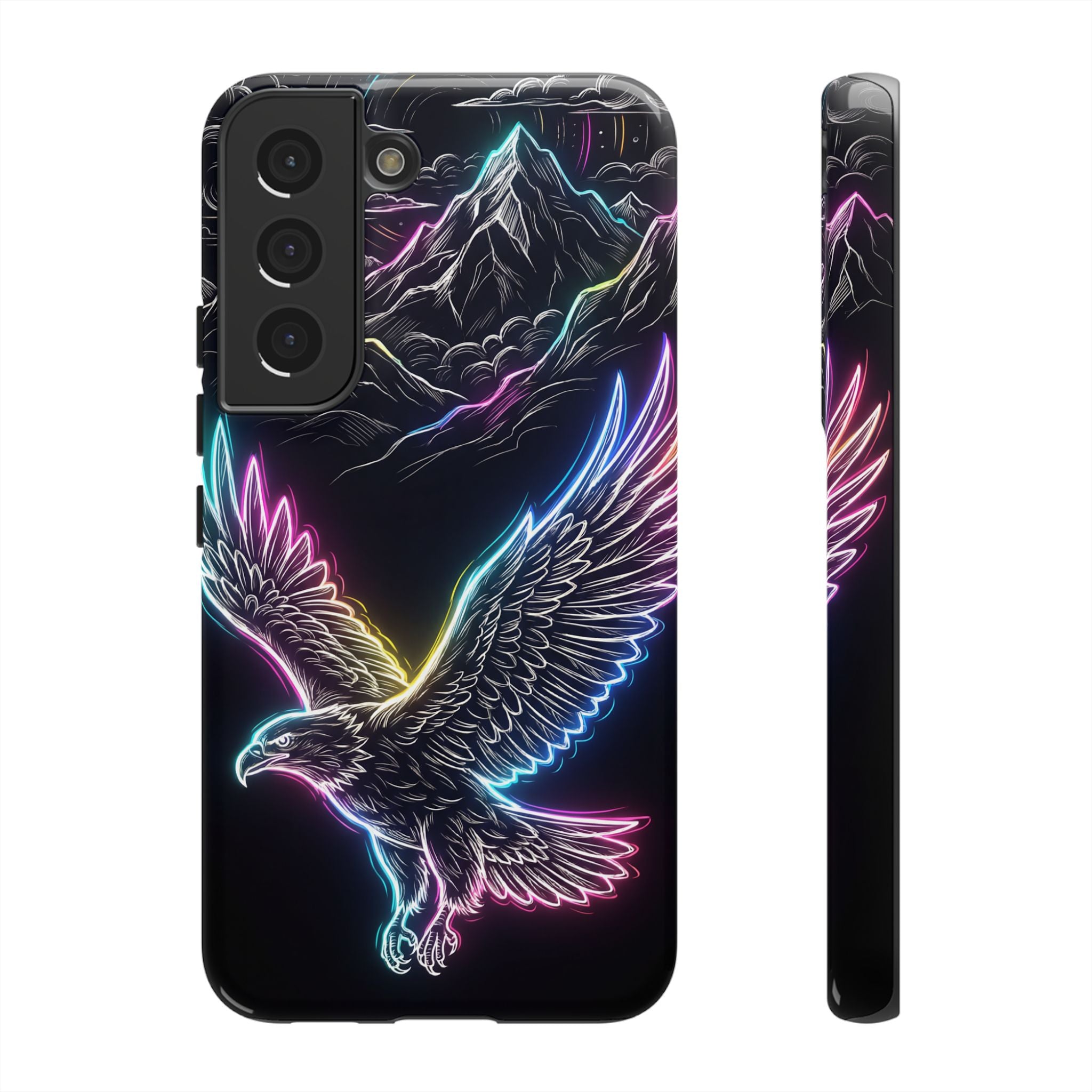 Neon Eagle Samsung Galaxy Phone Case with Mountain Design