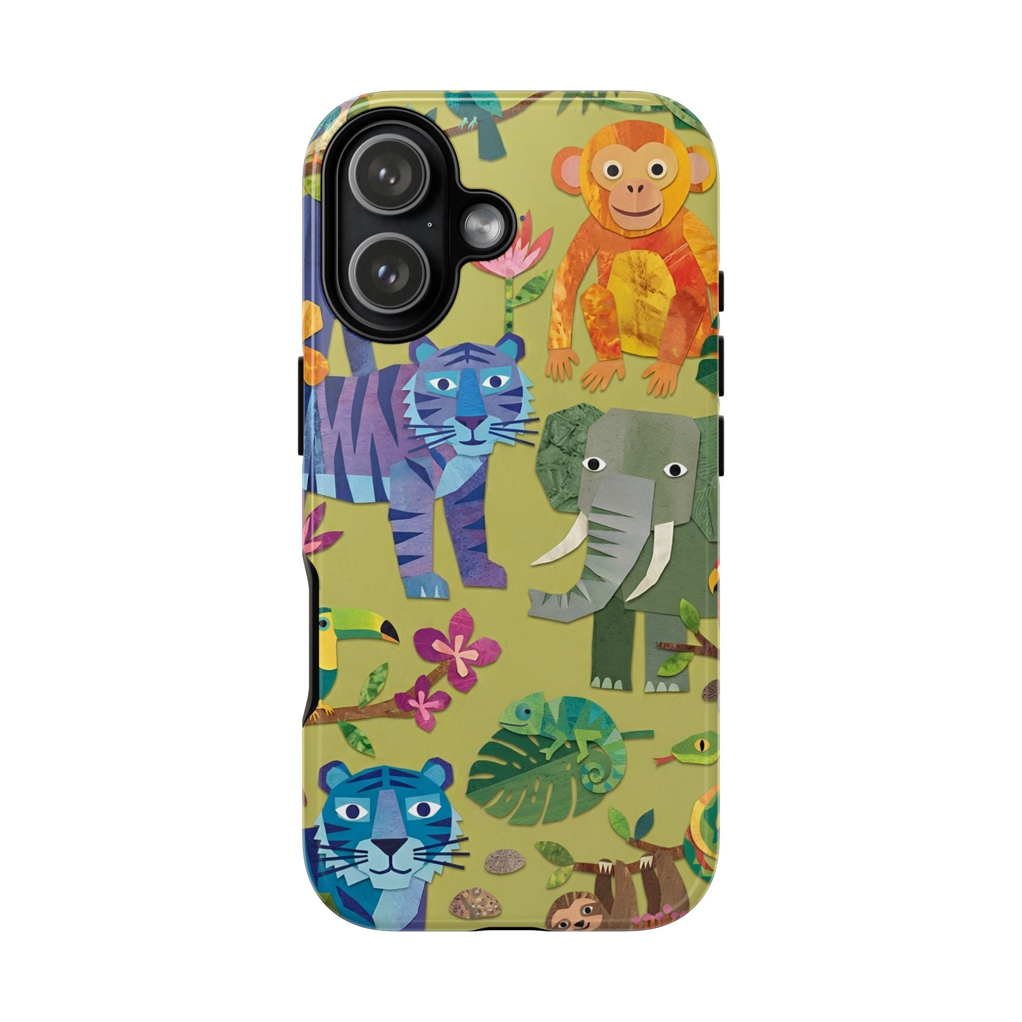 Jungle Animals Tough iPhone Case | Colorful Tiger, Elephant & Monkey Protective Cover
