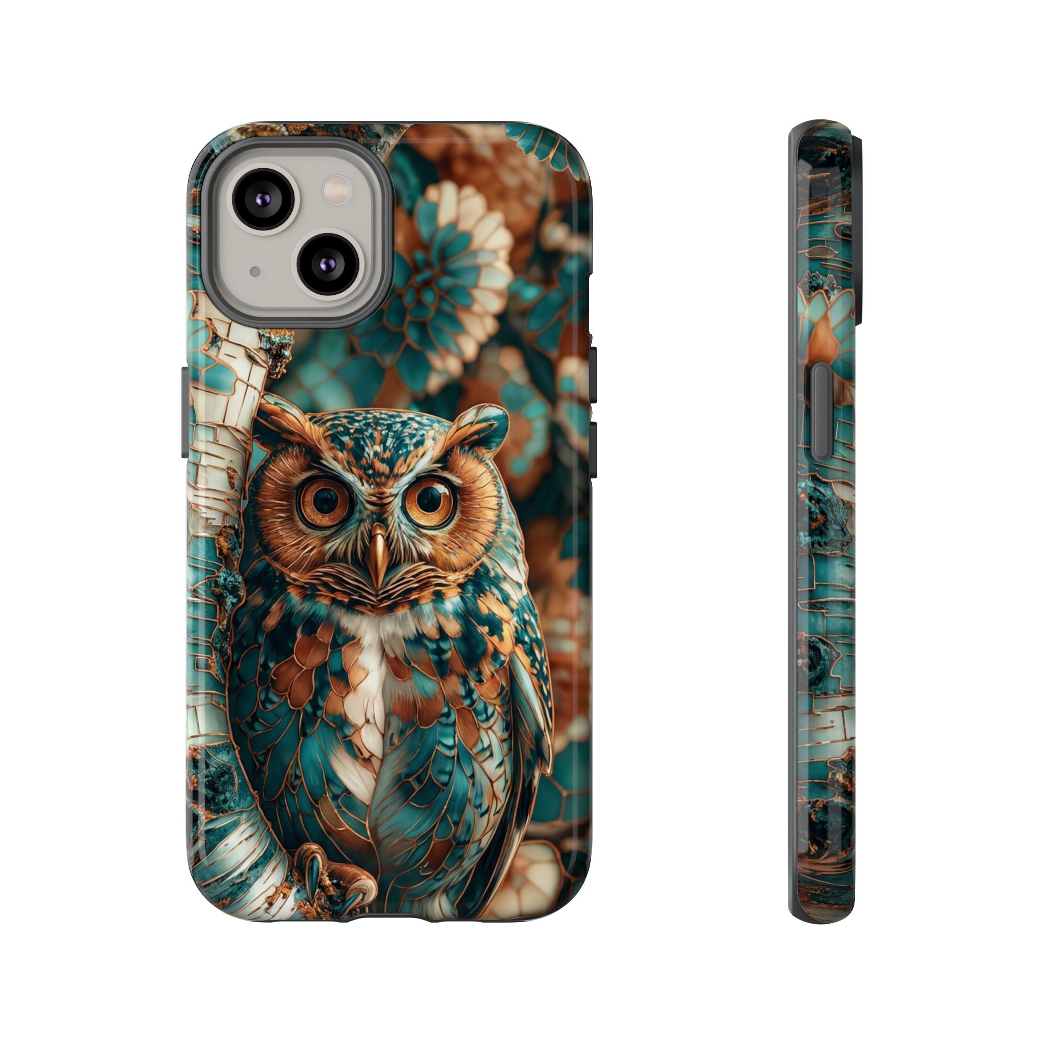 Owl Forest Tough iPhone Case | Teal & Brown Rustic Wildlife Protective Cover