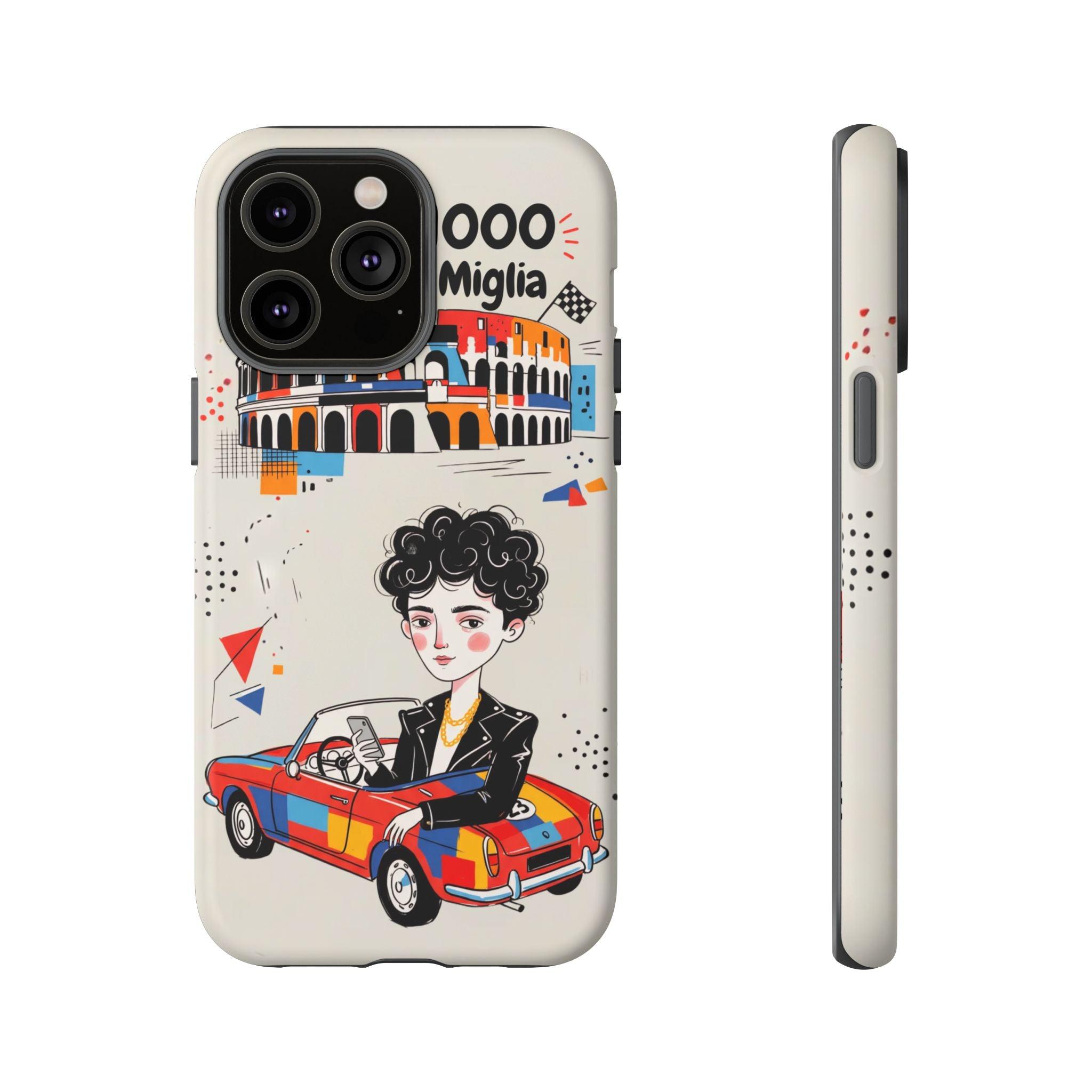 Retro Mille Miglia Car Illustration with Driver iPhone Case