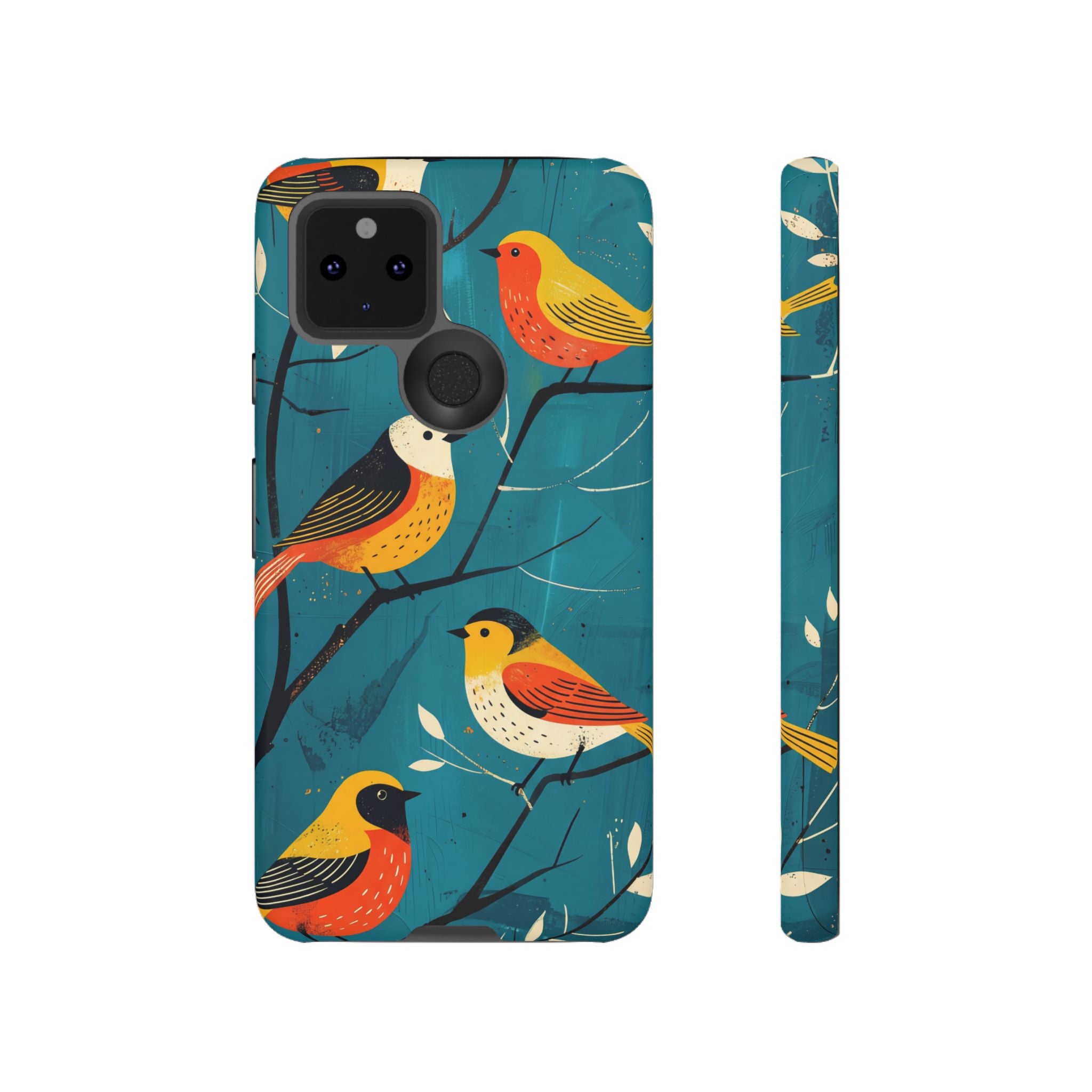 Bird Pattern Tough Google Pixel Phone Case | Colourful Songbirds on Teal Background