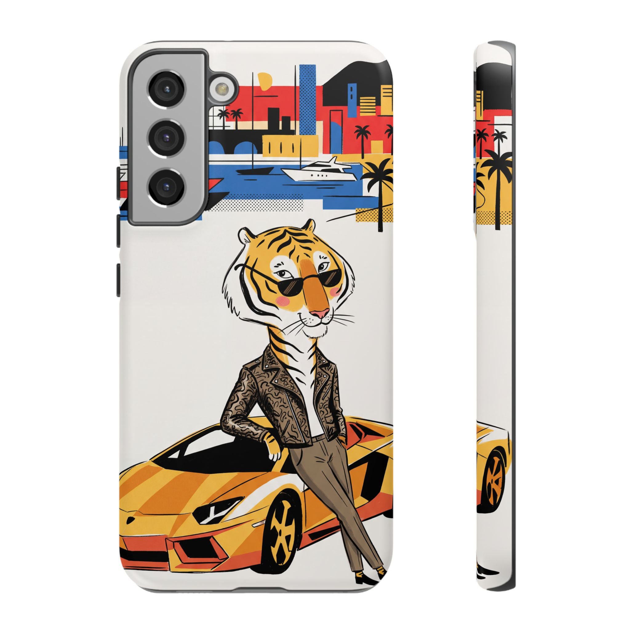 Stylish Tiger with Sports Car Illustration Samsung Galaxy Phone Case
