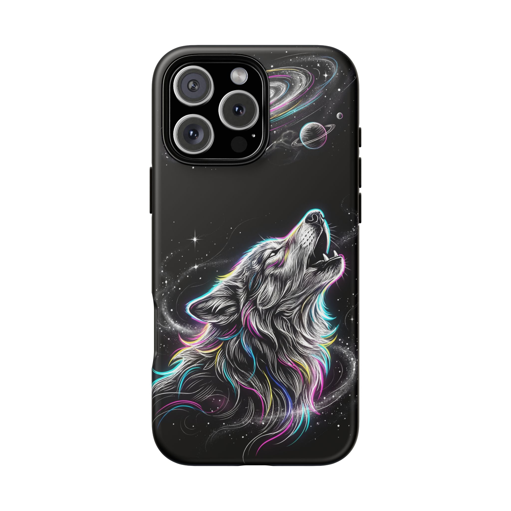 Wolf Galaxy Tough iPhone Case | Colorful Howling Wolf Space Design