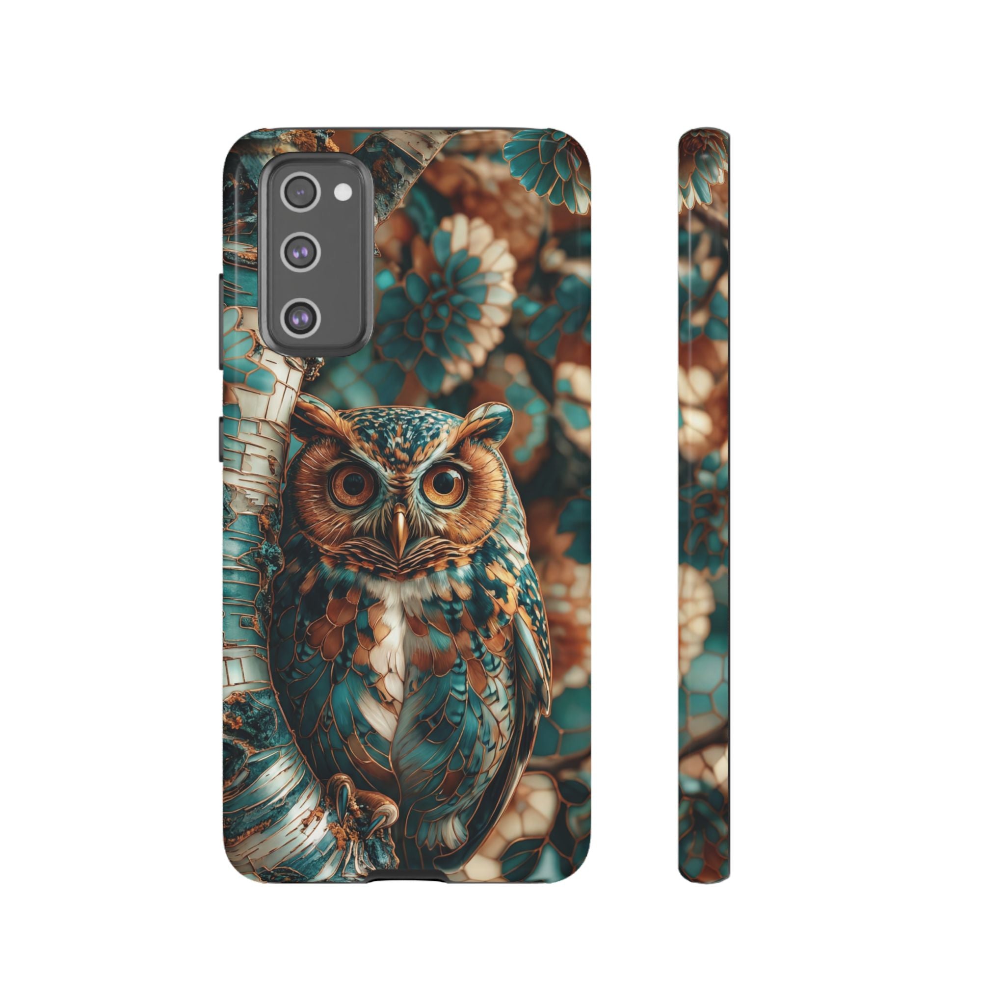 Owl Forest Tough Samsung Galaxy Case | Teal & Brown Rustic Wildlife Protective Cover