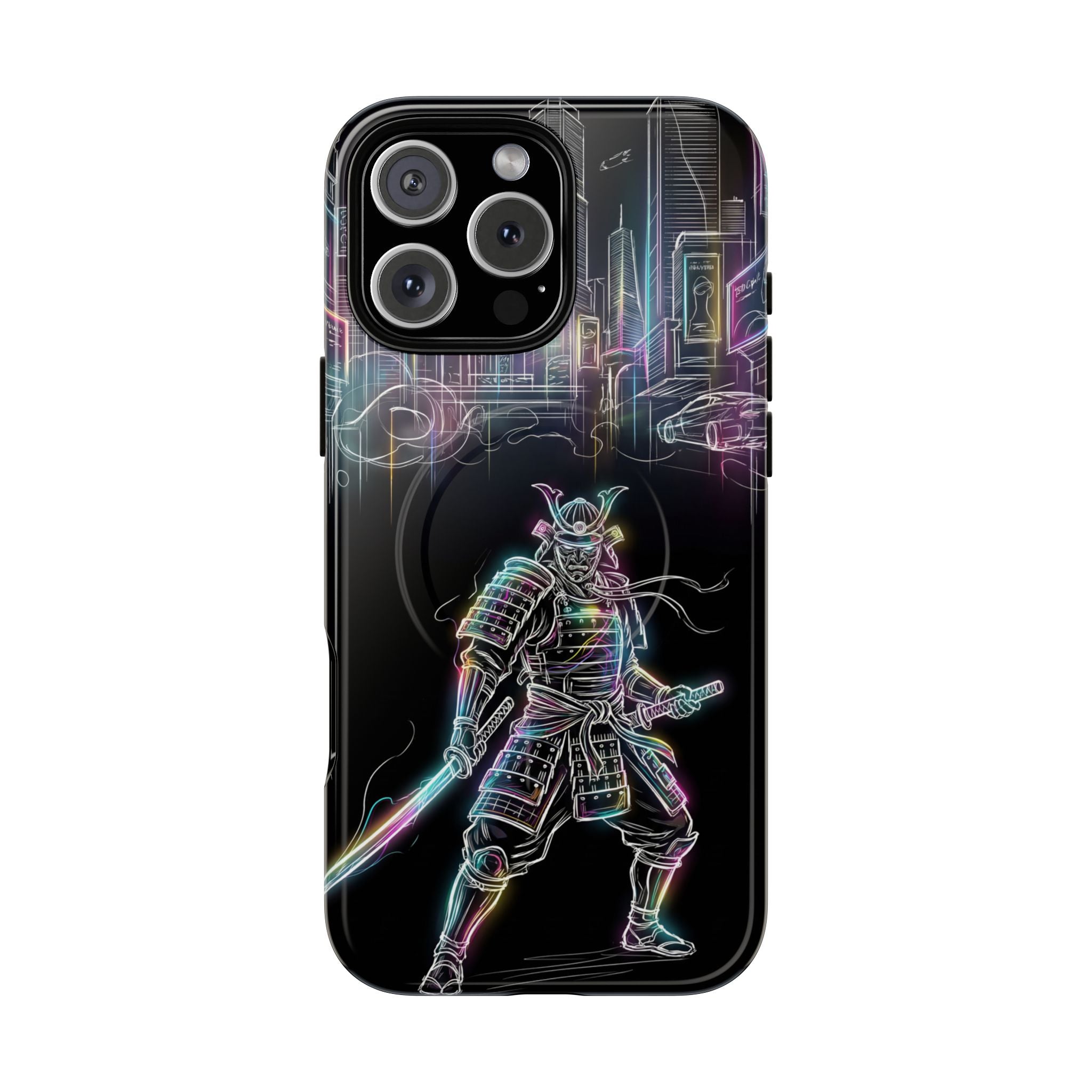 Neon Samurai MagSafe iPhone Case | Cyberpunk City Armor
