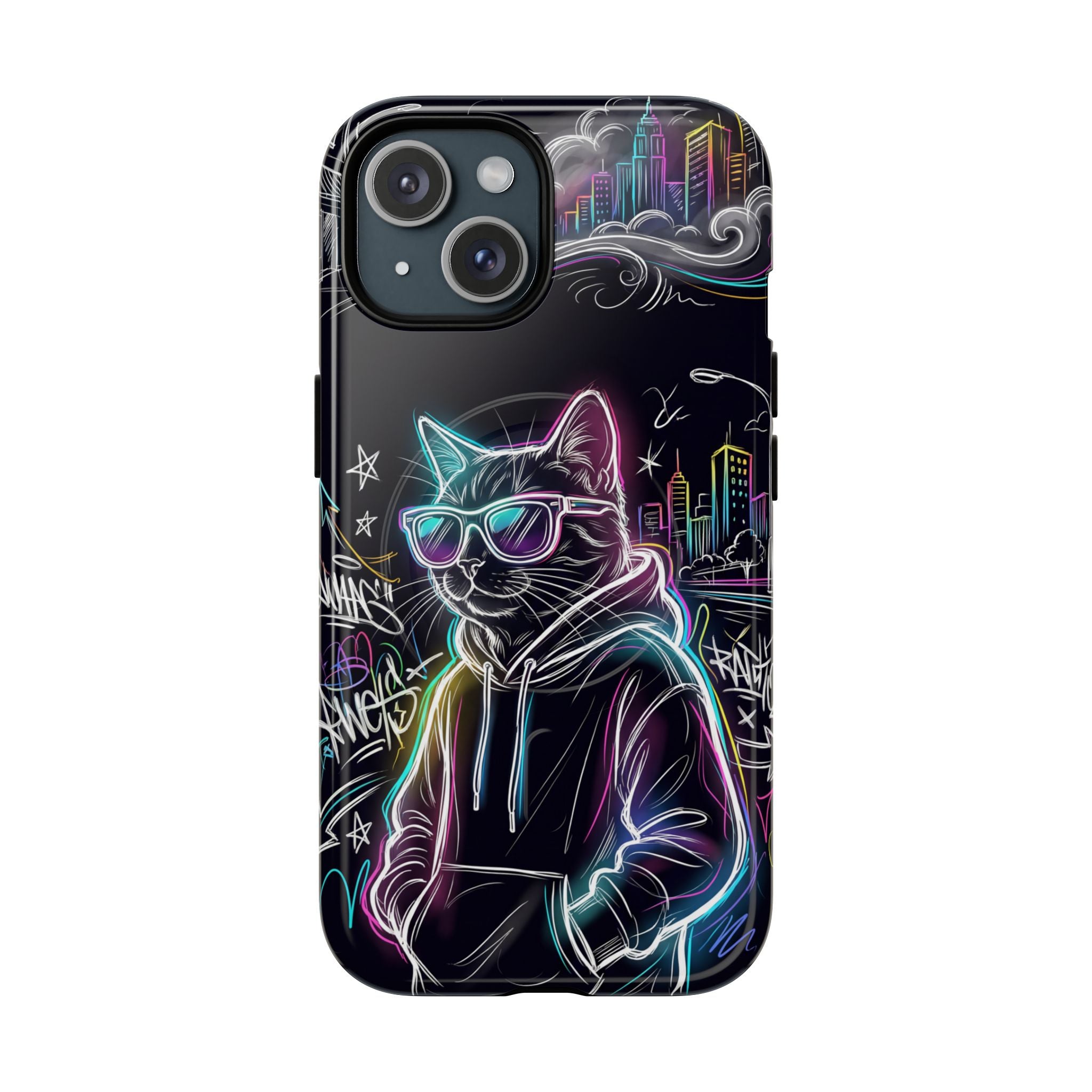 Cool Hoodie Neon Street Cat MagSafe iPhone Case