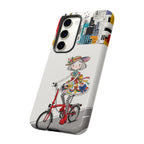 Whimsical Girl on Brompton Bicycle Urban Illustration Samsung Galaxy Phone Case