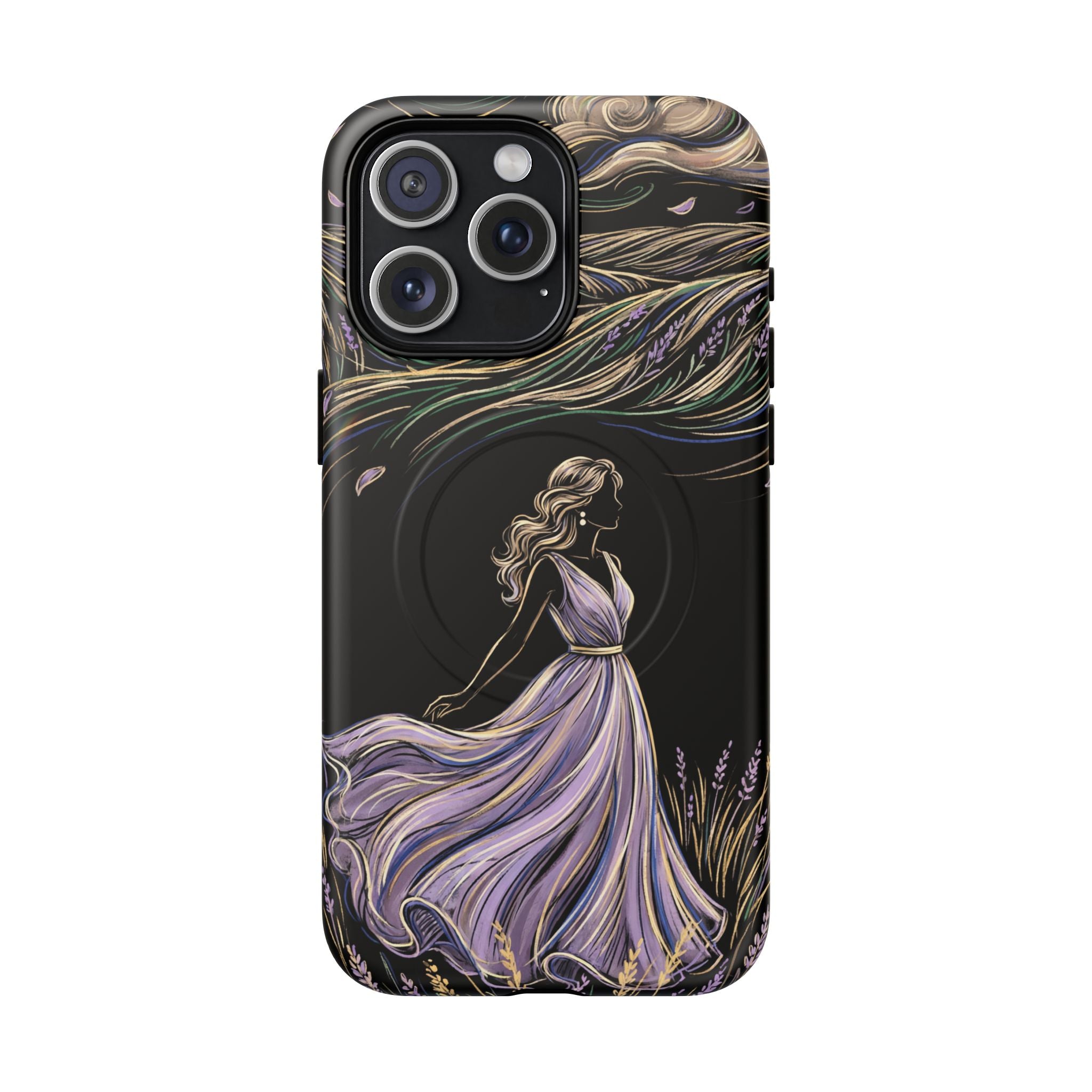 Lavender Breeze MagSafe iPhone Case | Elegant Dancing Woman Floral Protection