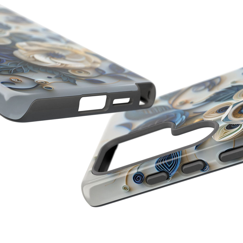 Floral Quilled Art Samsung Galaxy Case — Blue & Cream Decorative Protection