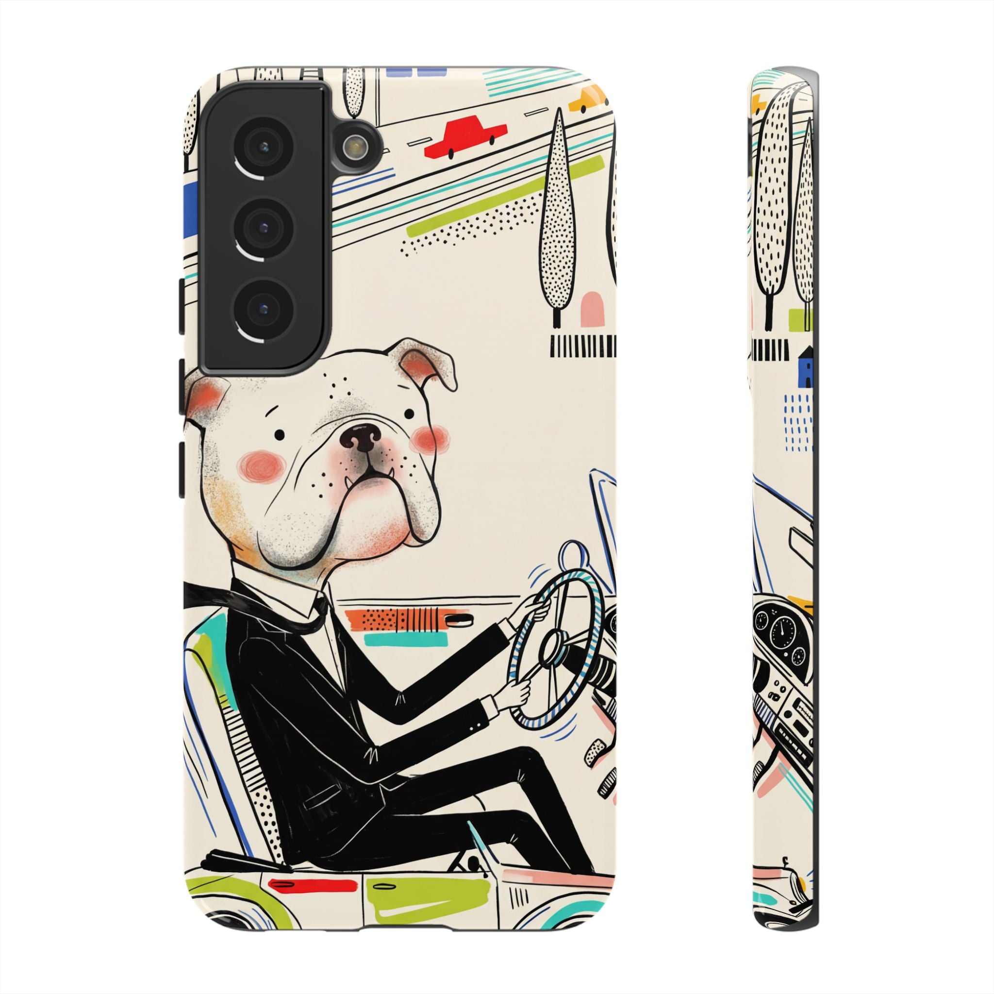 Bulldog Driver Samsung Galaxy Phone Case | Cute Retro Dog Illustration